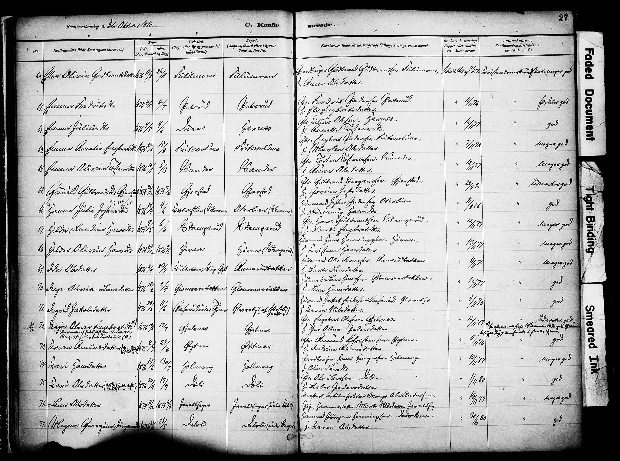 Sør-Odal prestekontor, AV/SAH-PREST-030/H/Ha/Haa/L0007: Parish register (official) no. 7, 1886-1925, p. 27