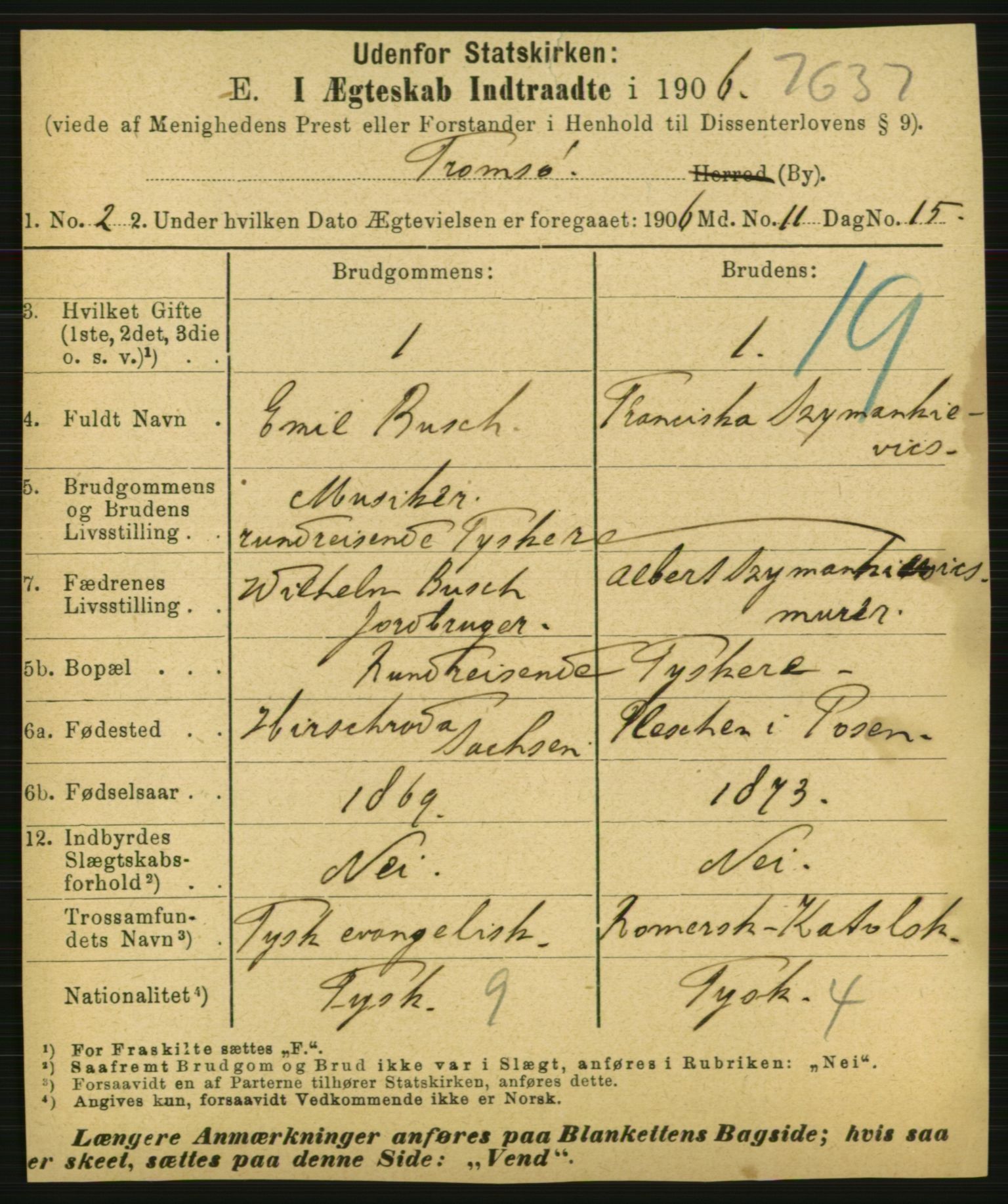 Statistisk sentralbyrå, Sosiodemografiske emner, Befolkning, AV/RA-S-2228/E/L0004: Fødte, gifte, døde dissentere., 1906, p. 2155