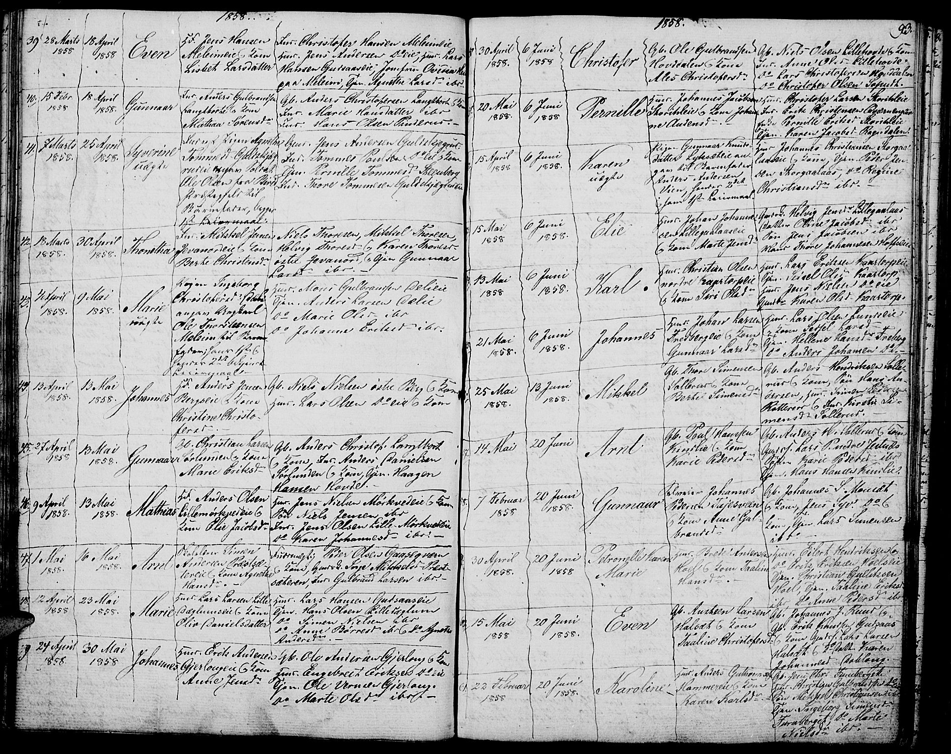 Vang prestekontor, Hedmark, AV/SAH-PREST-008/H/Ha/Hab/L0009: Parish register (copy) no. 9, 1836-1870, p. 93