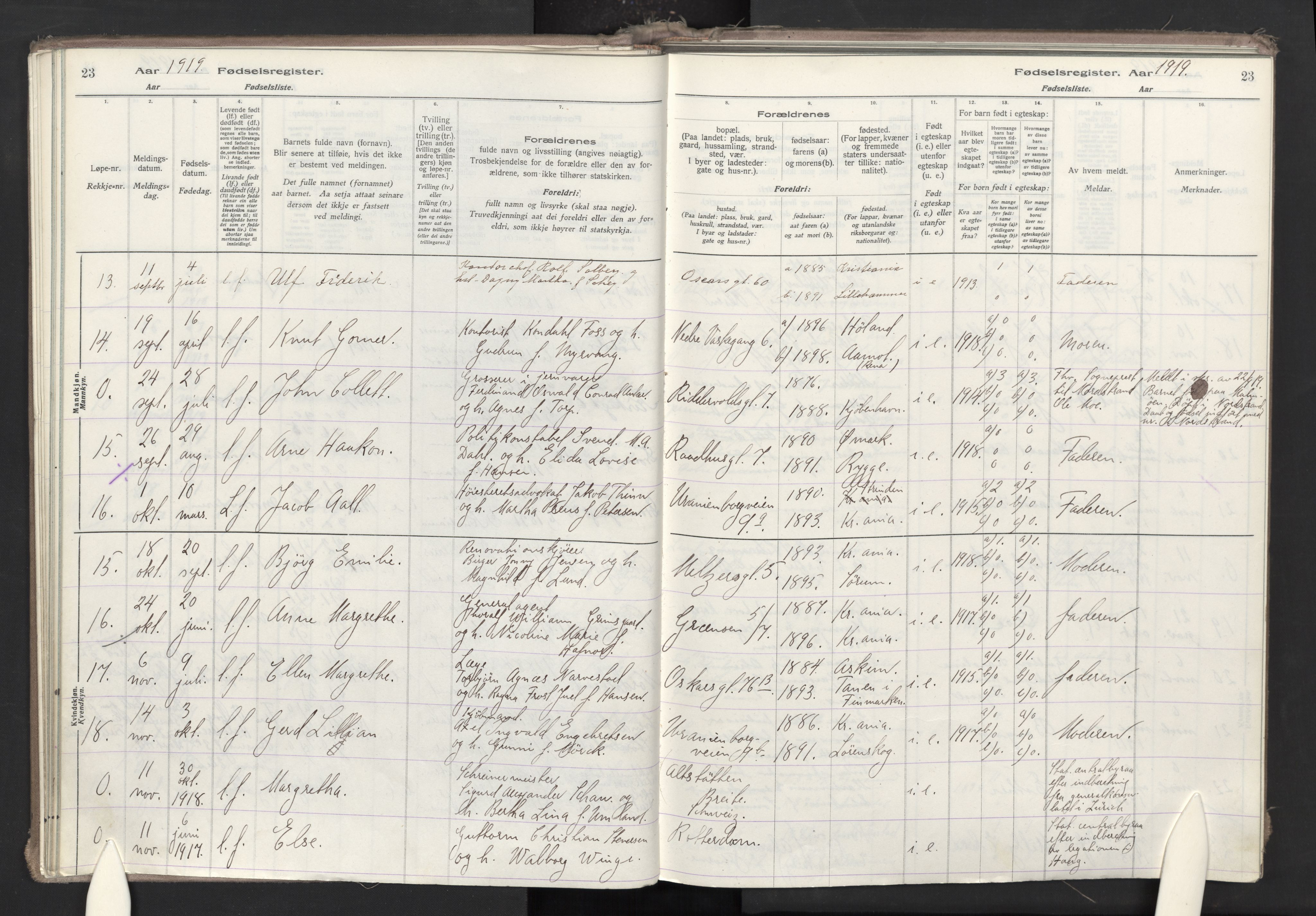 Oslo domkirke Kirkebøker, AV/SAO-A-10752/J/Ja/L0001: Birth register no. 1, 1916-1941, p. 23