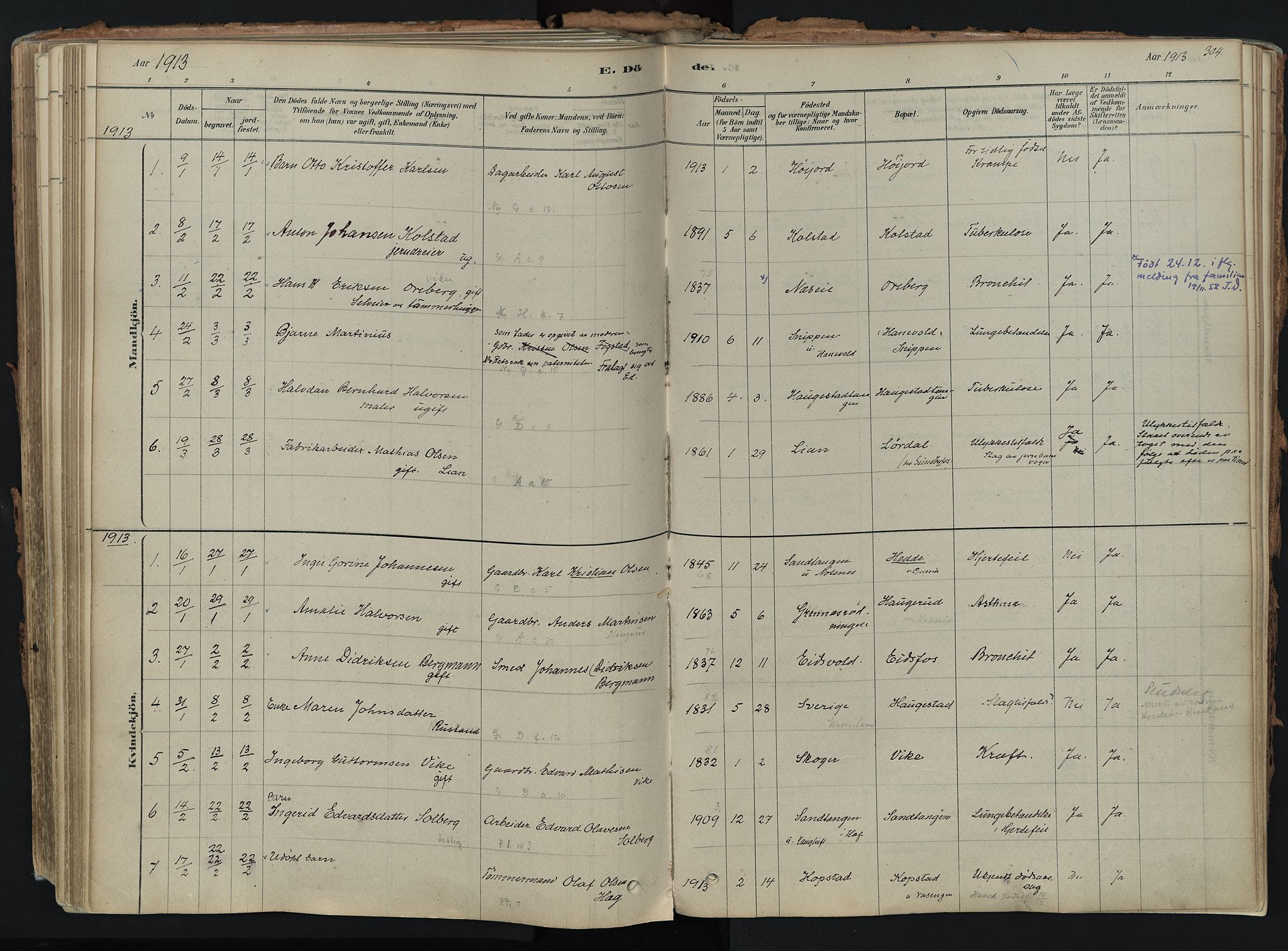 Hof kirkebøker, SAKO/A-64/F/Fa/L0007: Parish register (official) no. I 7, 1878-1940, p. 304