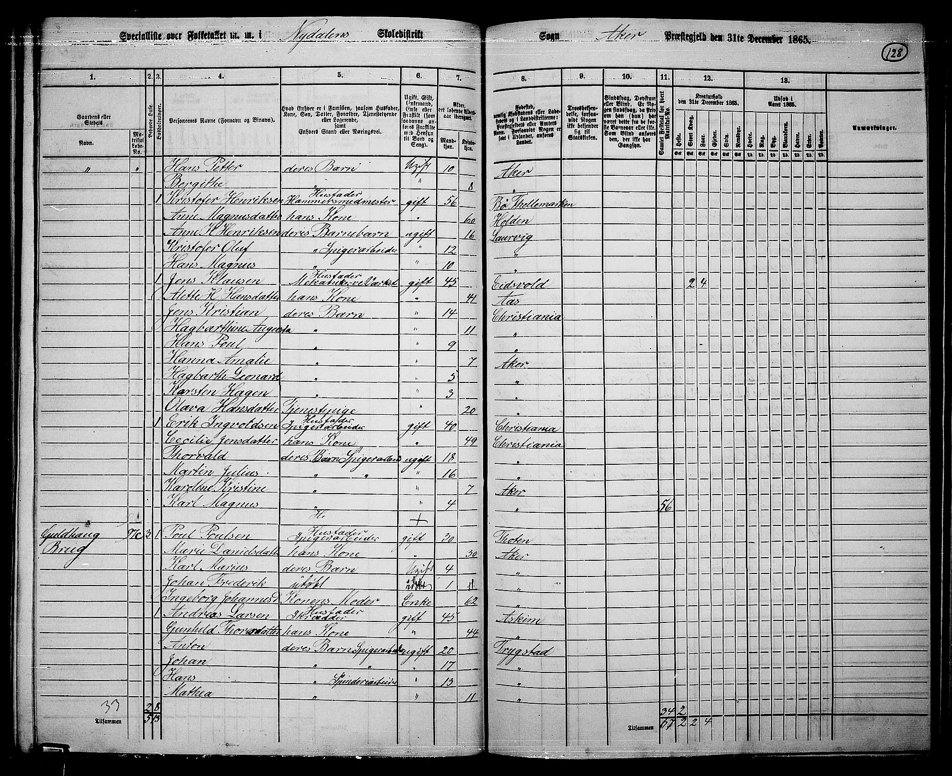 RA, 1865 census for Vestre Aker, 1865, p. 116