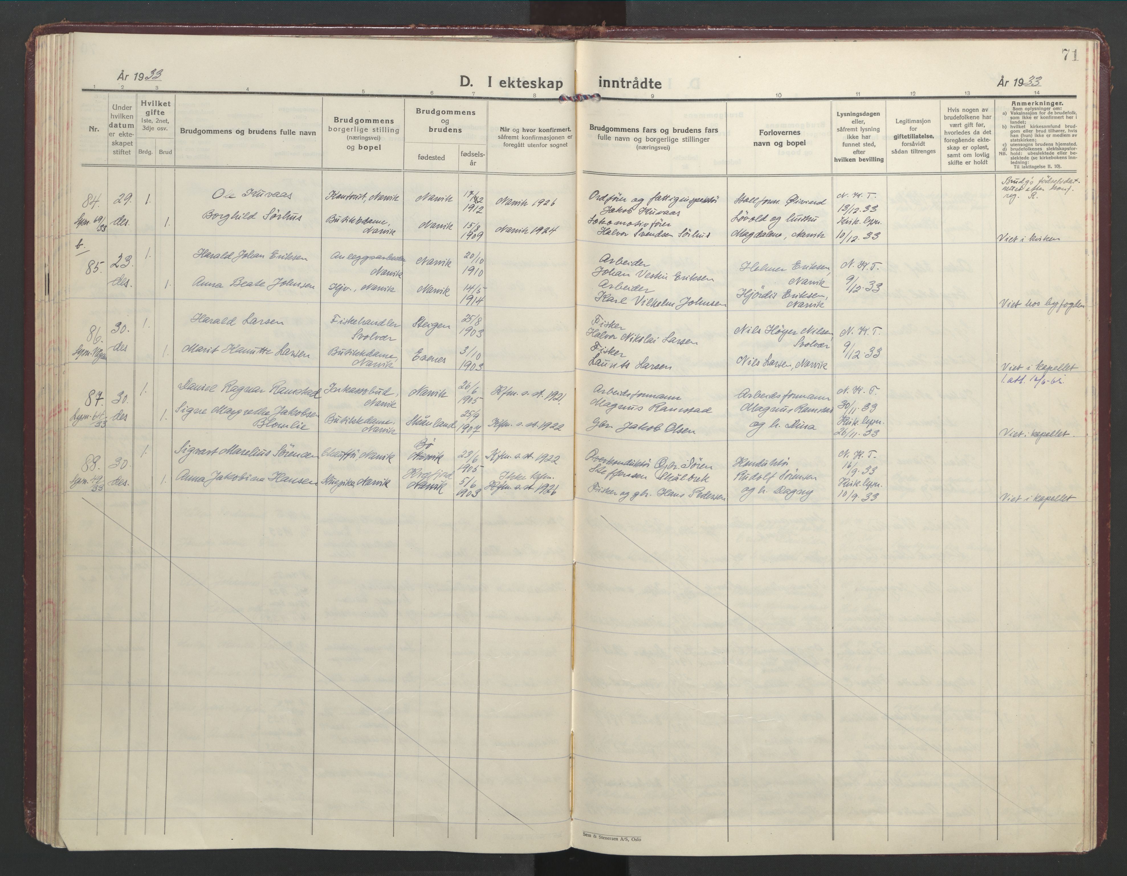 Ministerialprotokoller, klokkerbøker og fødselsregistre - Nordland, SAT/A-1459/871/L1006: Parish register (official) no. 871A22, 1928-1936, p. 71