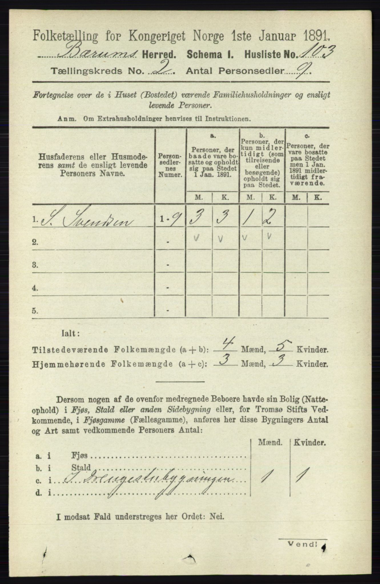 RA, 1891 census for 0219 Bærum, 1891, p. 1060