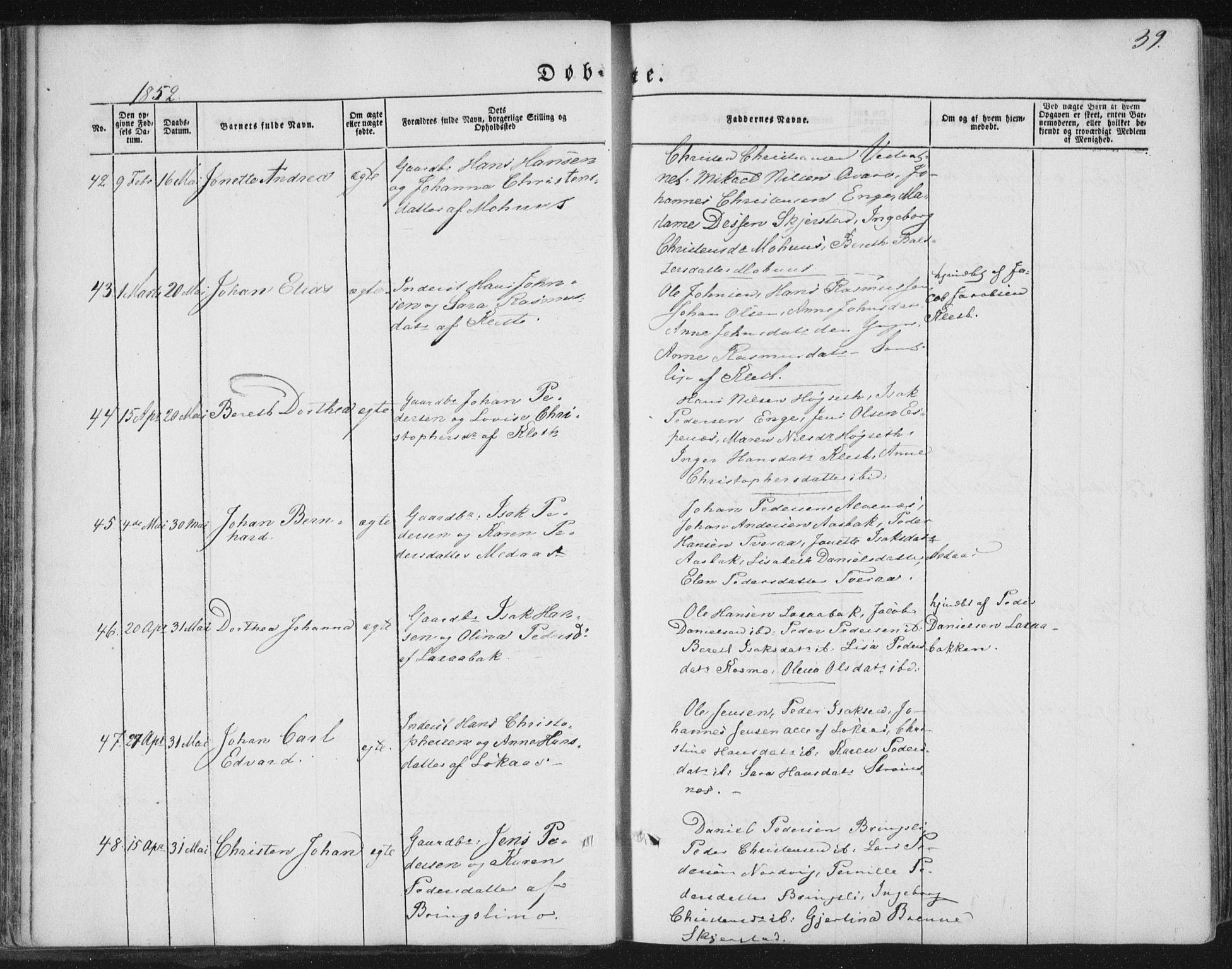 Ministerialprotokoller, klokkerbøker og fødselsregistre - Nordland, SAT/A-1459/852/L0738: Parish register (official) no. 852A08, 1849-1865, p. 39