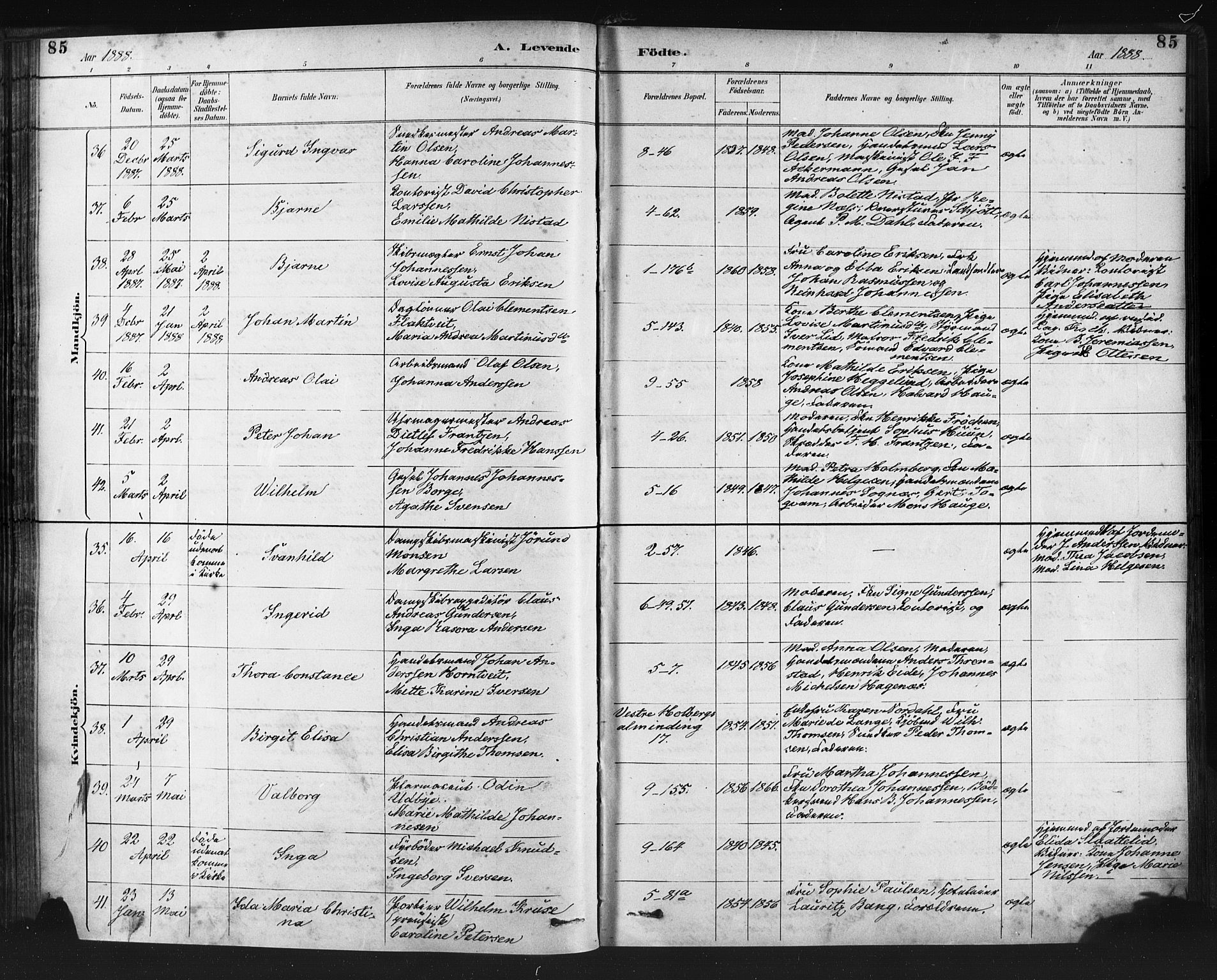 Nykirken Sokneprestembete, AV/SAB-A-77101/H/Haa: Parish register (official) no. B 5, 1885-1894, p. 85