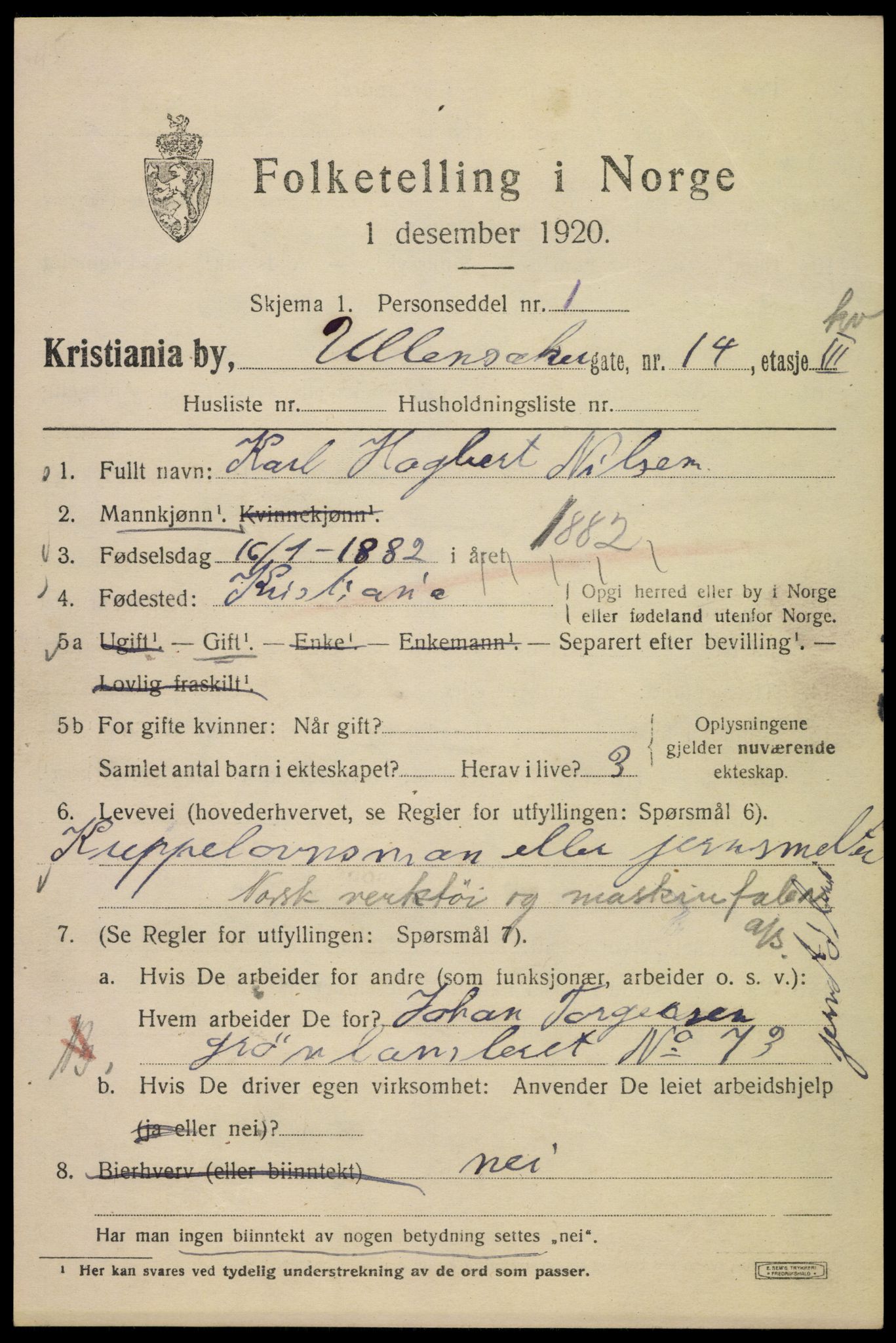 SAO, 1920 census for Kristiania, 1920, p. 612619