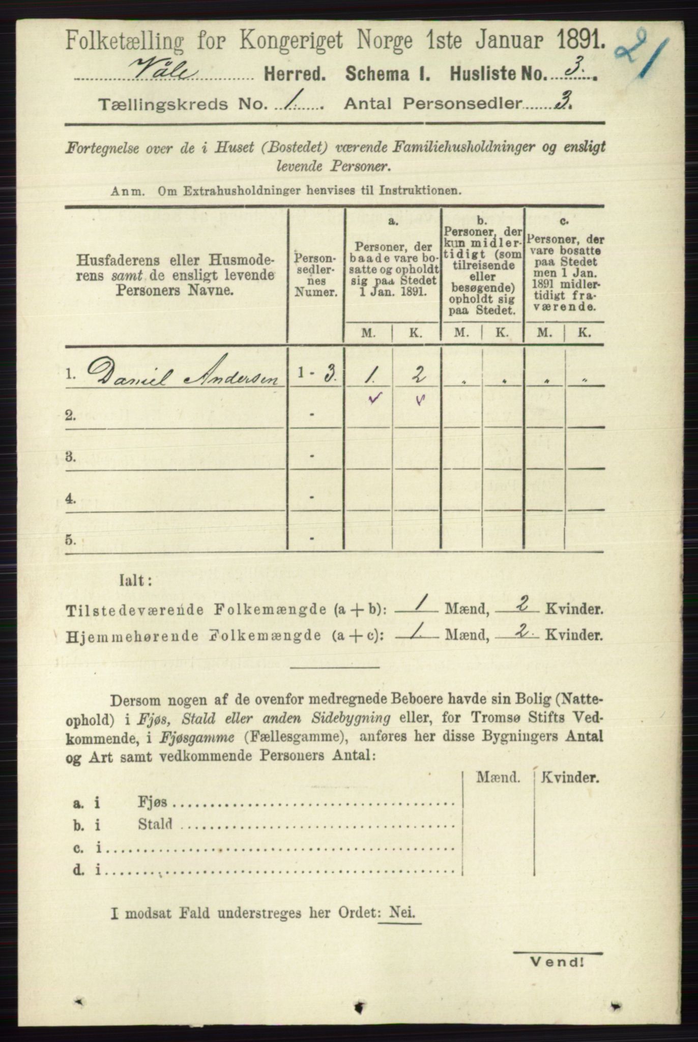 RA, 1891 census for 0716 Våle, 1891, p. 26