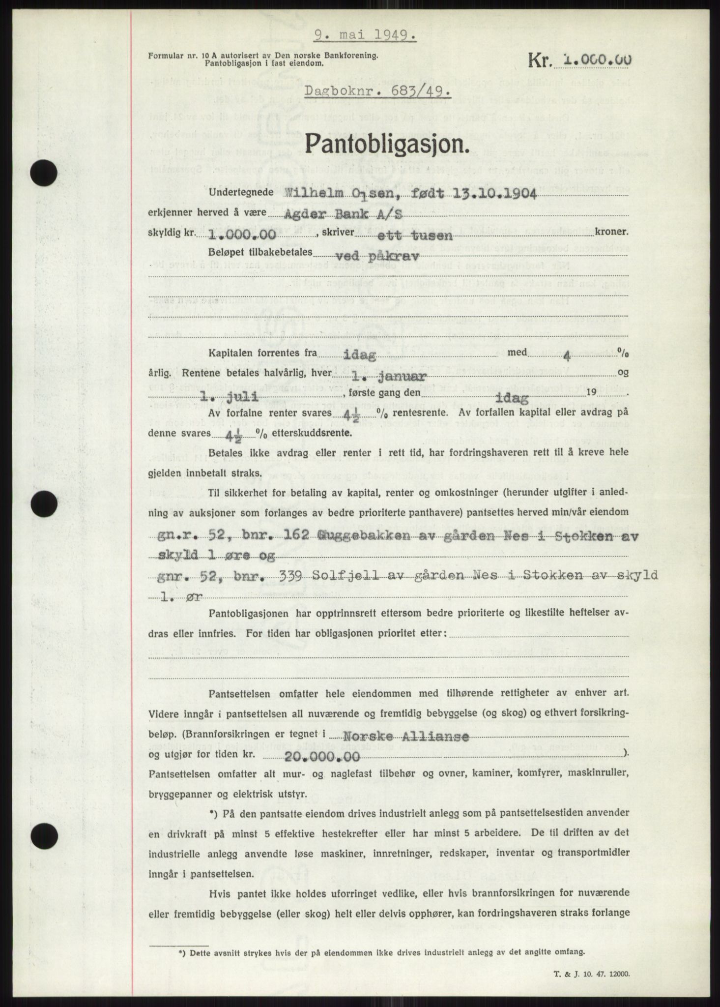 Nedenes sorenskriveri, SAK/1221-0006/G/Gb/Gbb/L0006: Mortgage book no. B6, 1948-1949, Diary no: : 683/1949