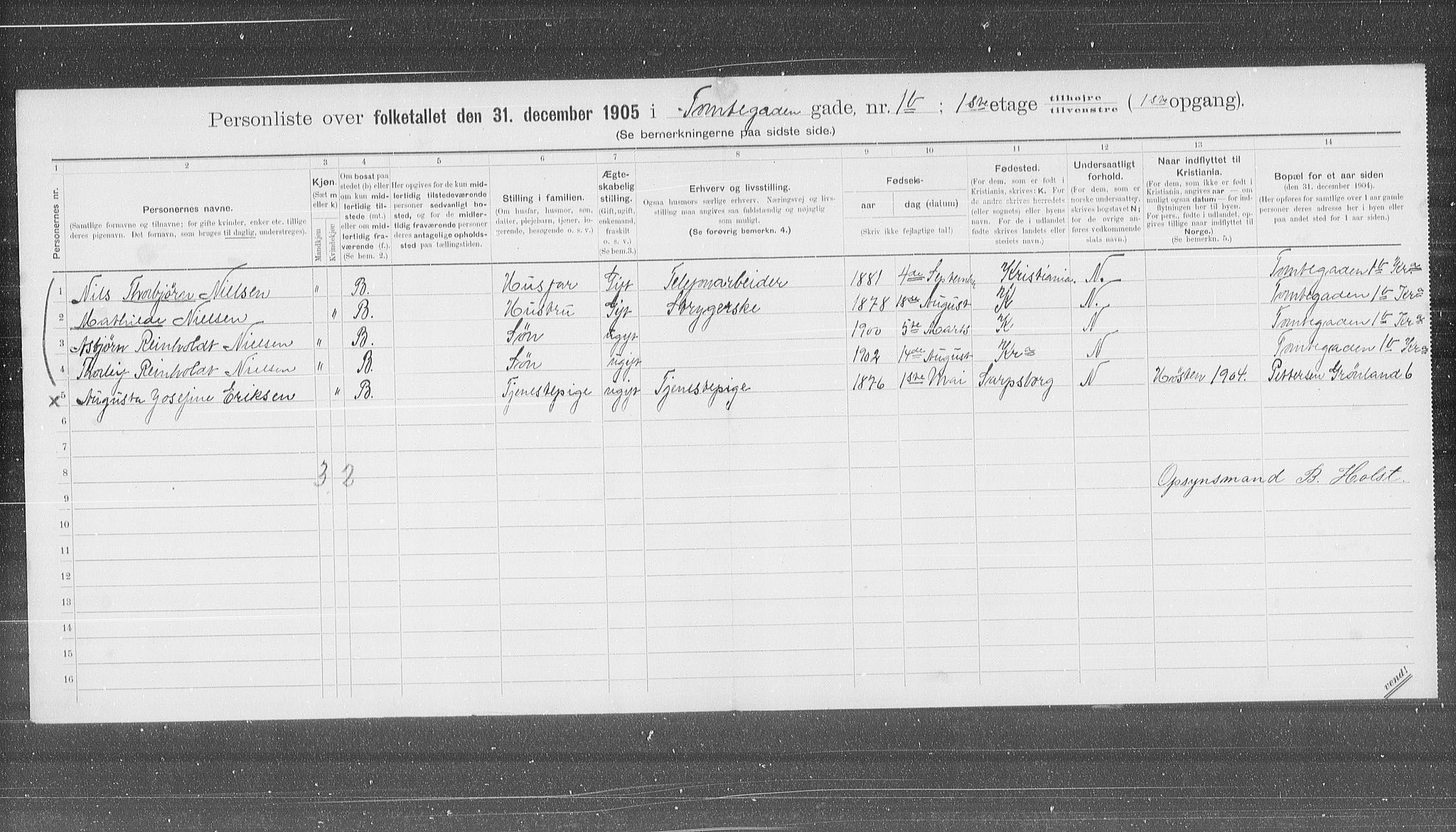 OBA, Municipal Census 1905 for Kristiania, 1905, p. 59450