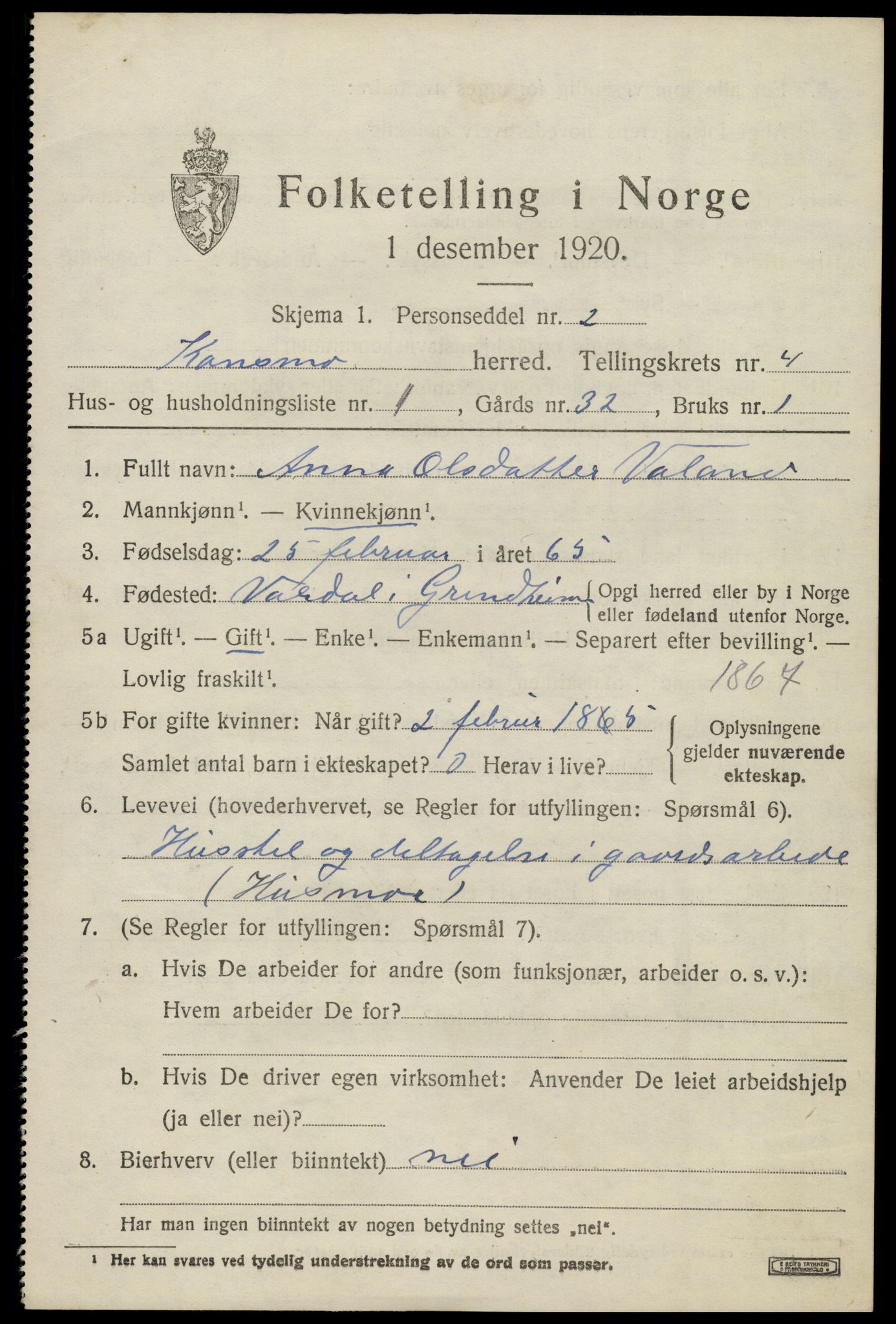 SAK, 1920 census for Konsmo, 1920, p. 1200