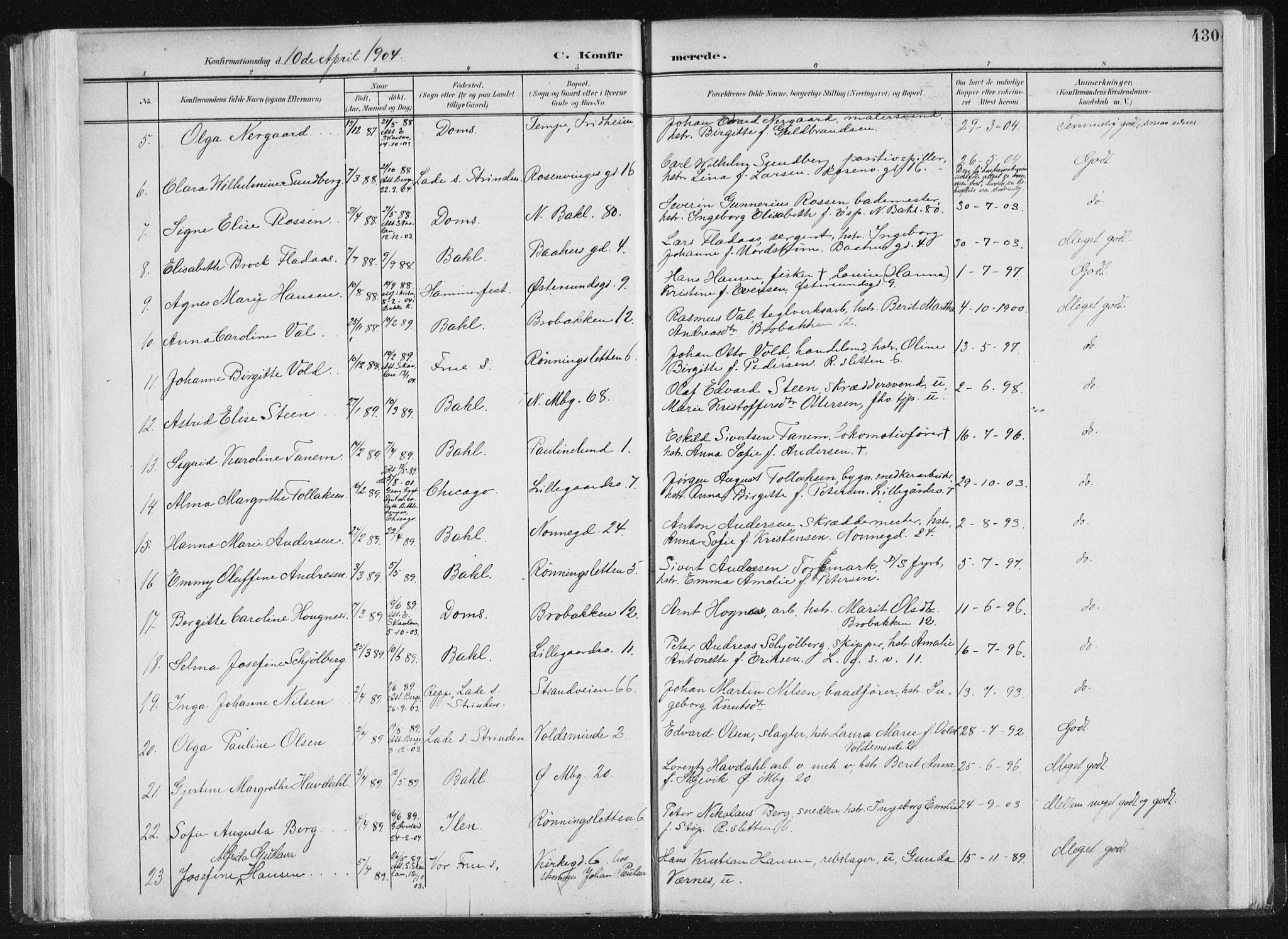 Ministerialprotokoller, klokkerbøker og fødselsregistre - Sør-Trøndelag, AV/SAT-A-1456/604/L0200: Parish register (official) no. 604A20II, 1901-1908, p. 430