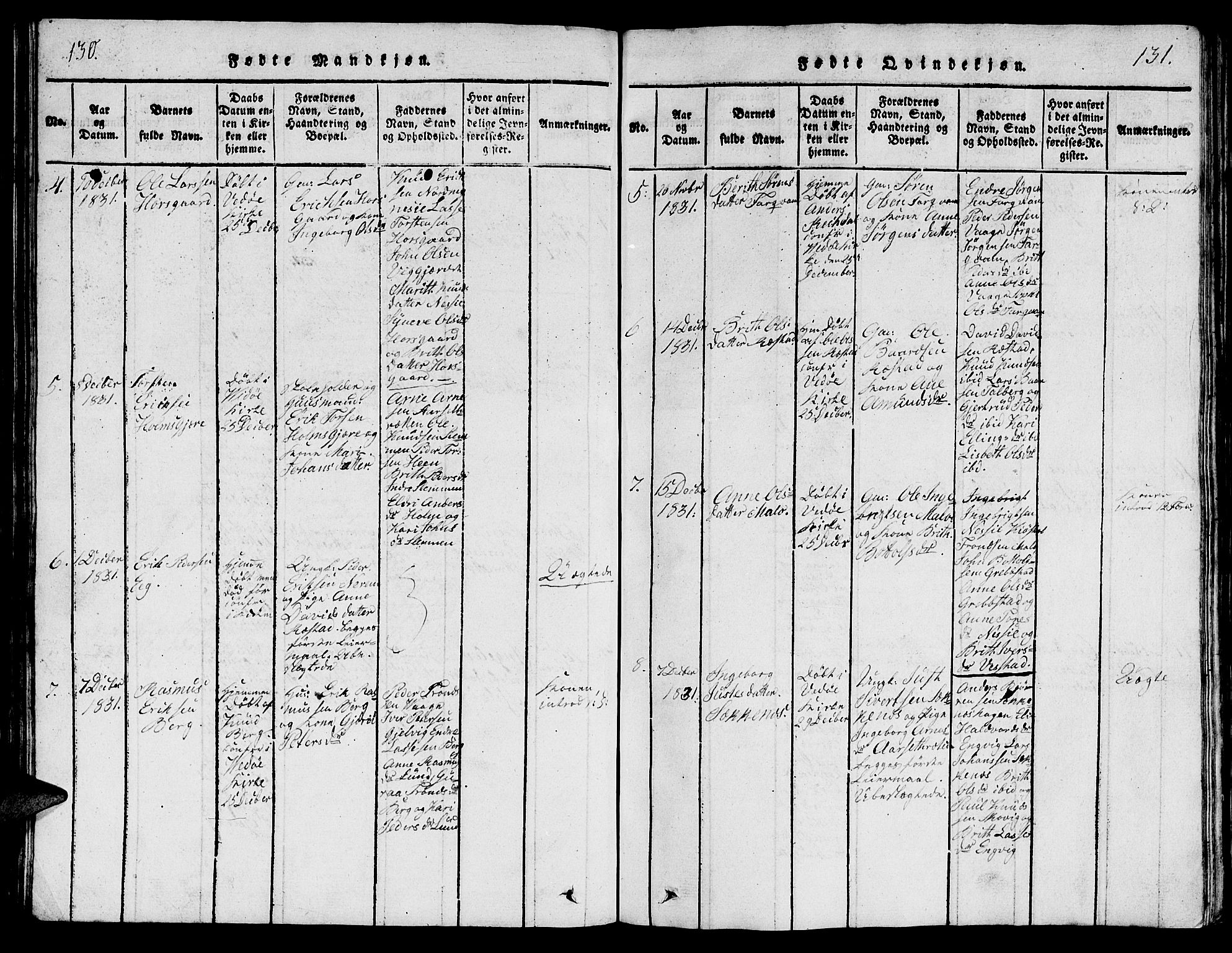 Ministerialprotokoller, klokkerbøker og fødselsregistre - Møre og Romsdal, AV/SAT-A-1454/547/L0610: Parish register (copy) no. 547C01, 1818-1839, p. 130-131