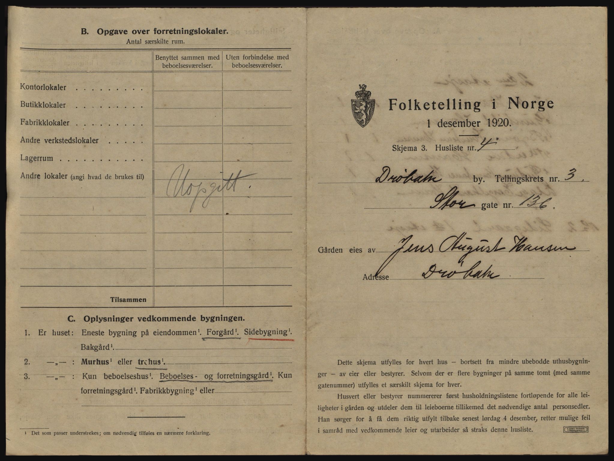 SAO, 1920 census for Drøbak, 1920, p. 263