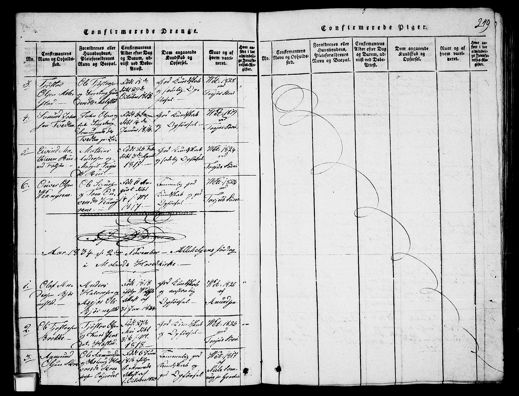 Fyresdal kirkebøker, SAKO/A-263/G/Ga/L0003: Parish register (copy) no. I 3, 1815-1863, p. 249