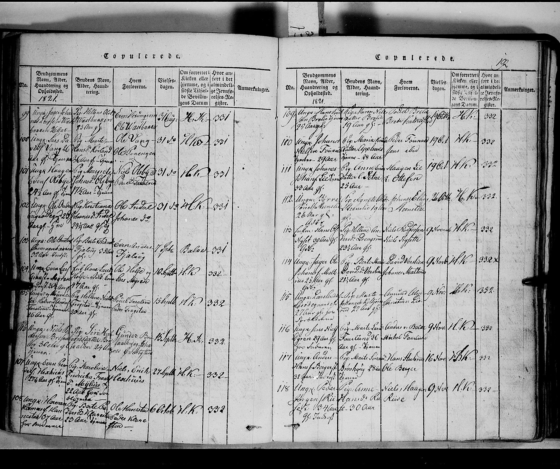 Toten prestekontor, SAH/PREST-102/H/Ha/Hab/L0002: Parish register (copy) no. 2, 1820-1827, p. 192
