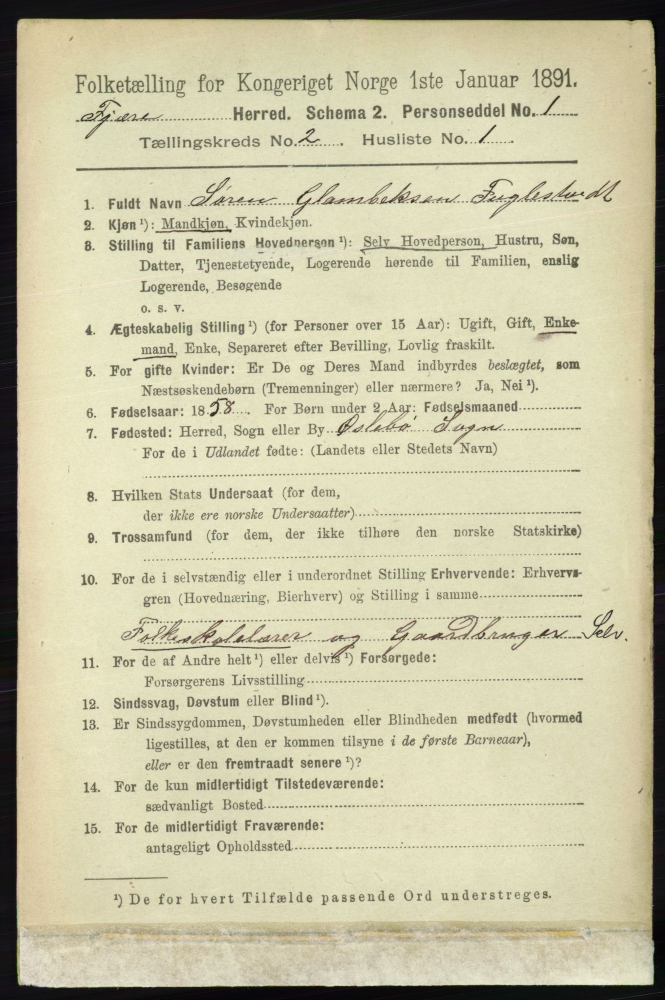 RA, 1891 census for 0923 Fjære, 1891, p. 738