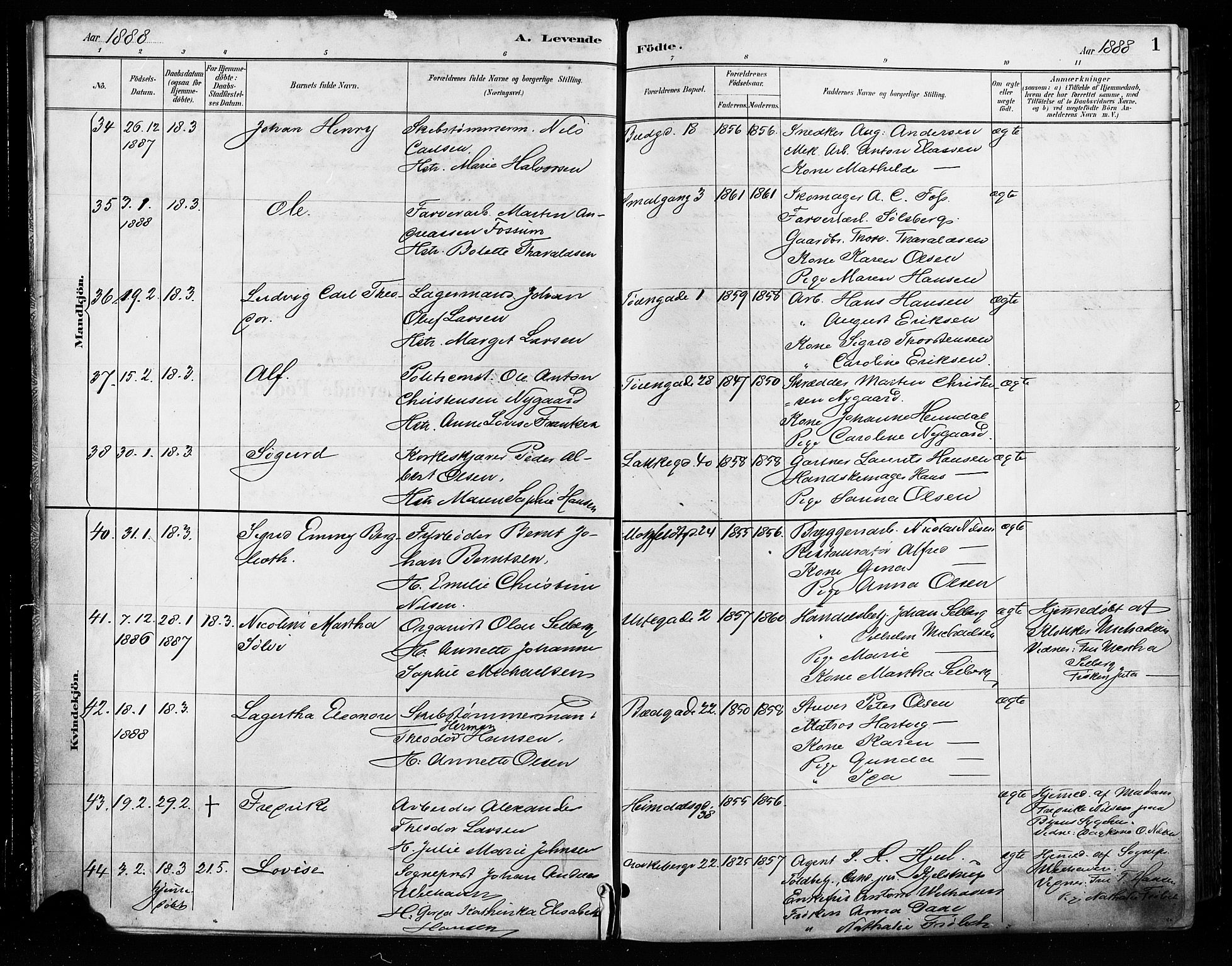 Grønland prestekontor Kirkebøker, SAO/A-10848/F/Fa/L0009: Parish register (official) no. 9, 1888-1893, p. 1