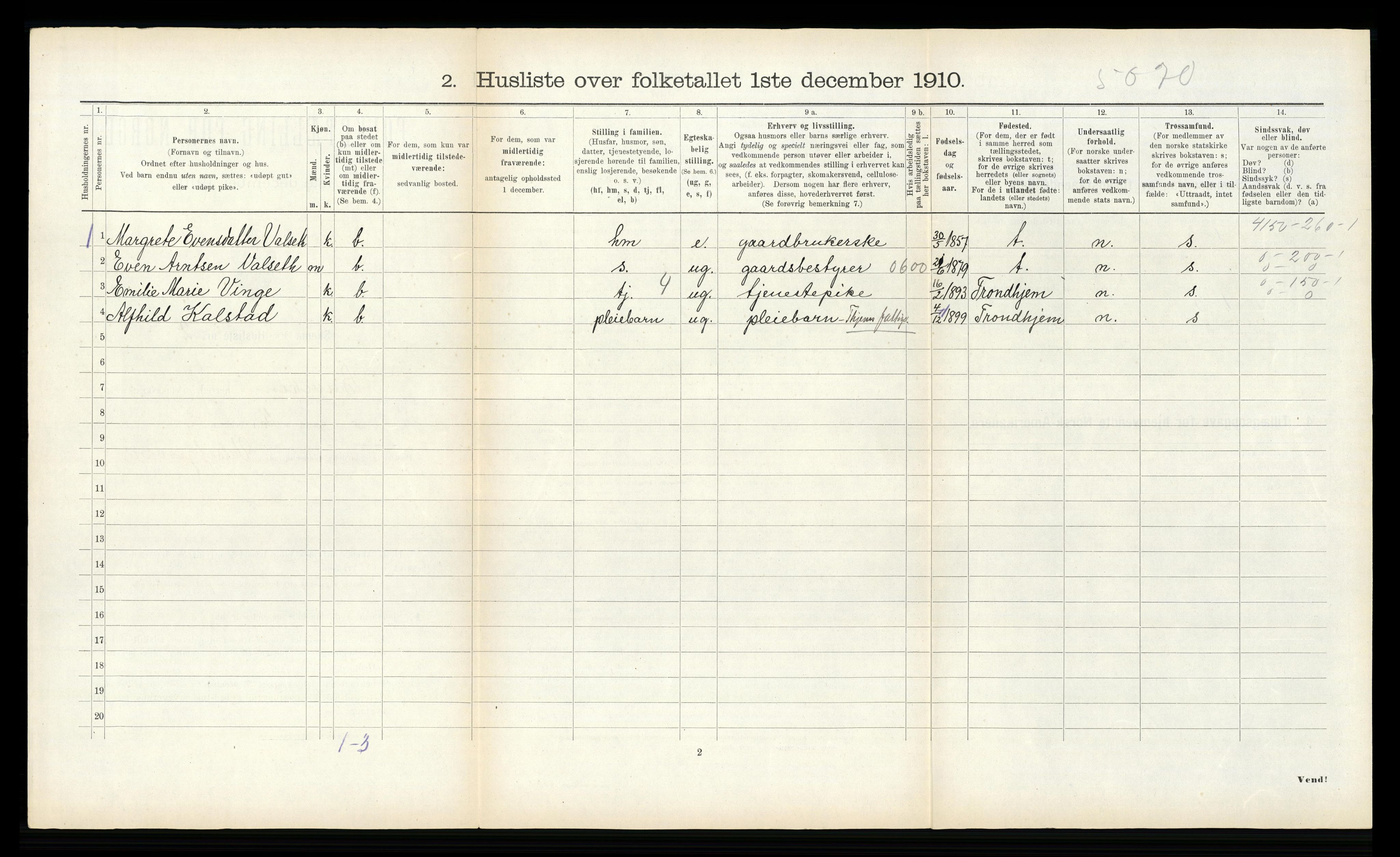 RA, 1910 census for Buvik, 1910, p. 212