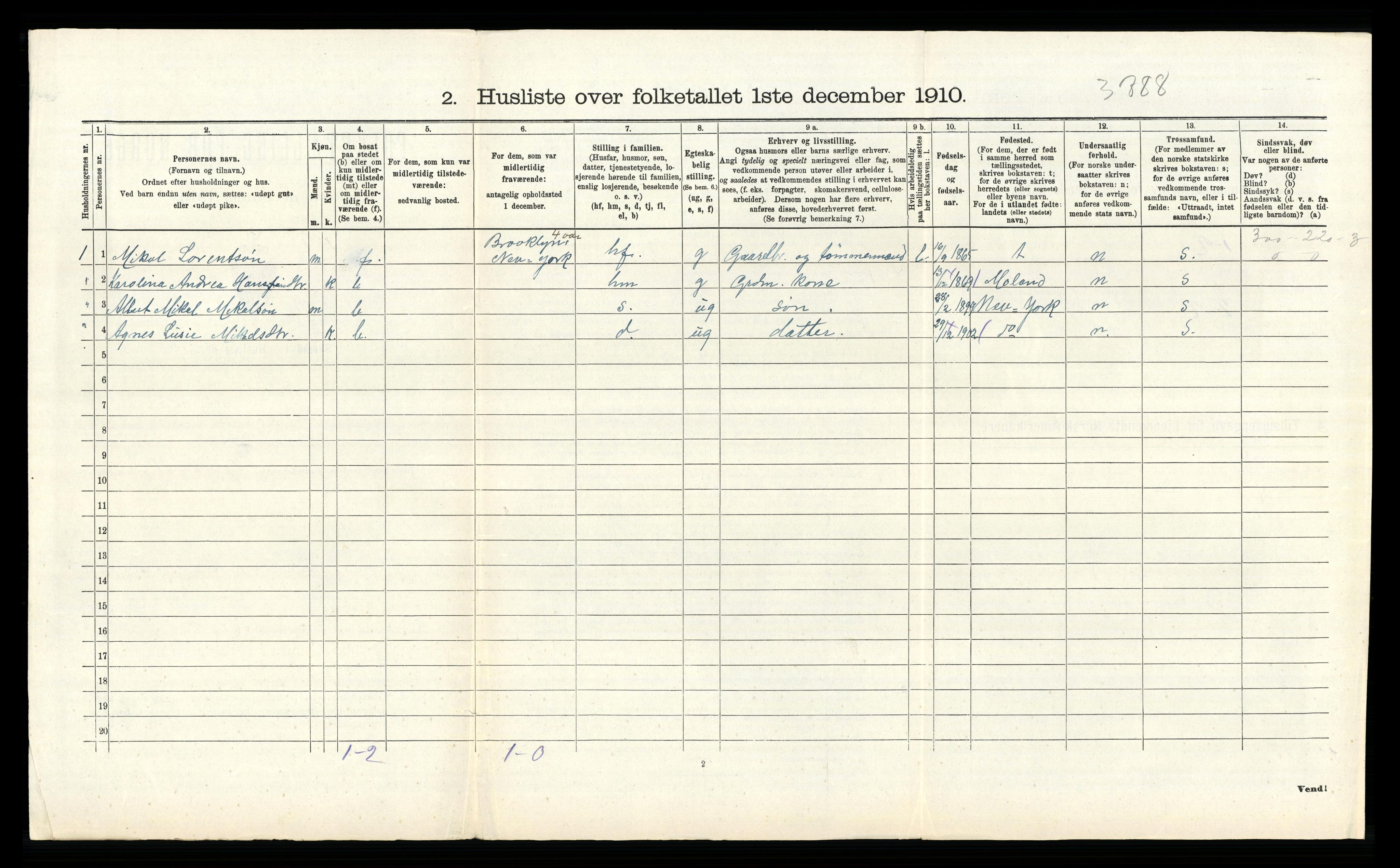 RA, 1910 census for Tysnes, 1910, p. 833