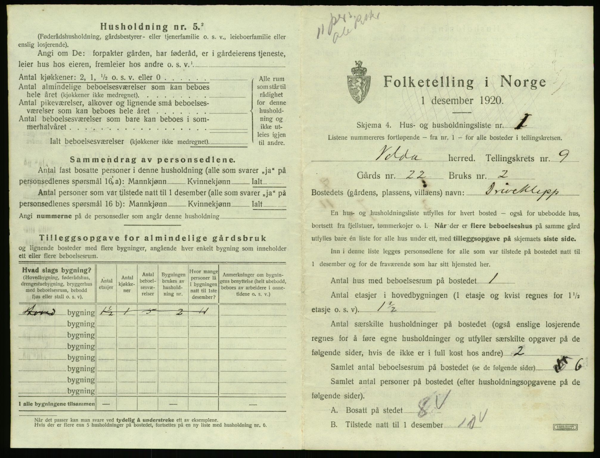 SAT, 1920 census for Volda, 1920, p. 768