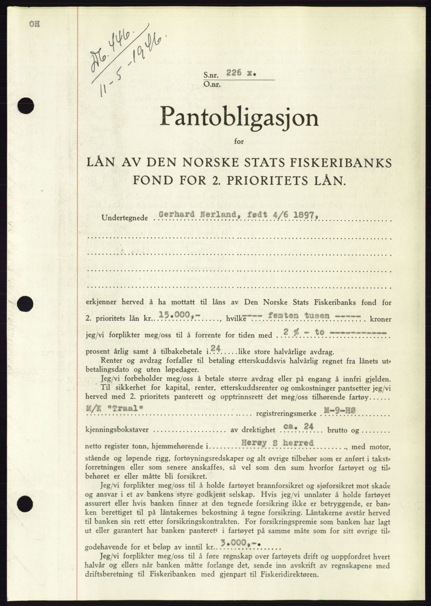 Søre Sunnmøre sorenskriveri, AV/SAT-A-4122/1/2/2C/L0114: Mortgage book no. 1-2B, 1943-1947, Diary no: : 446/1946