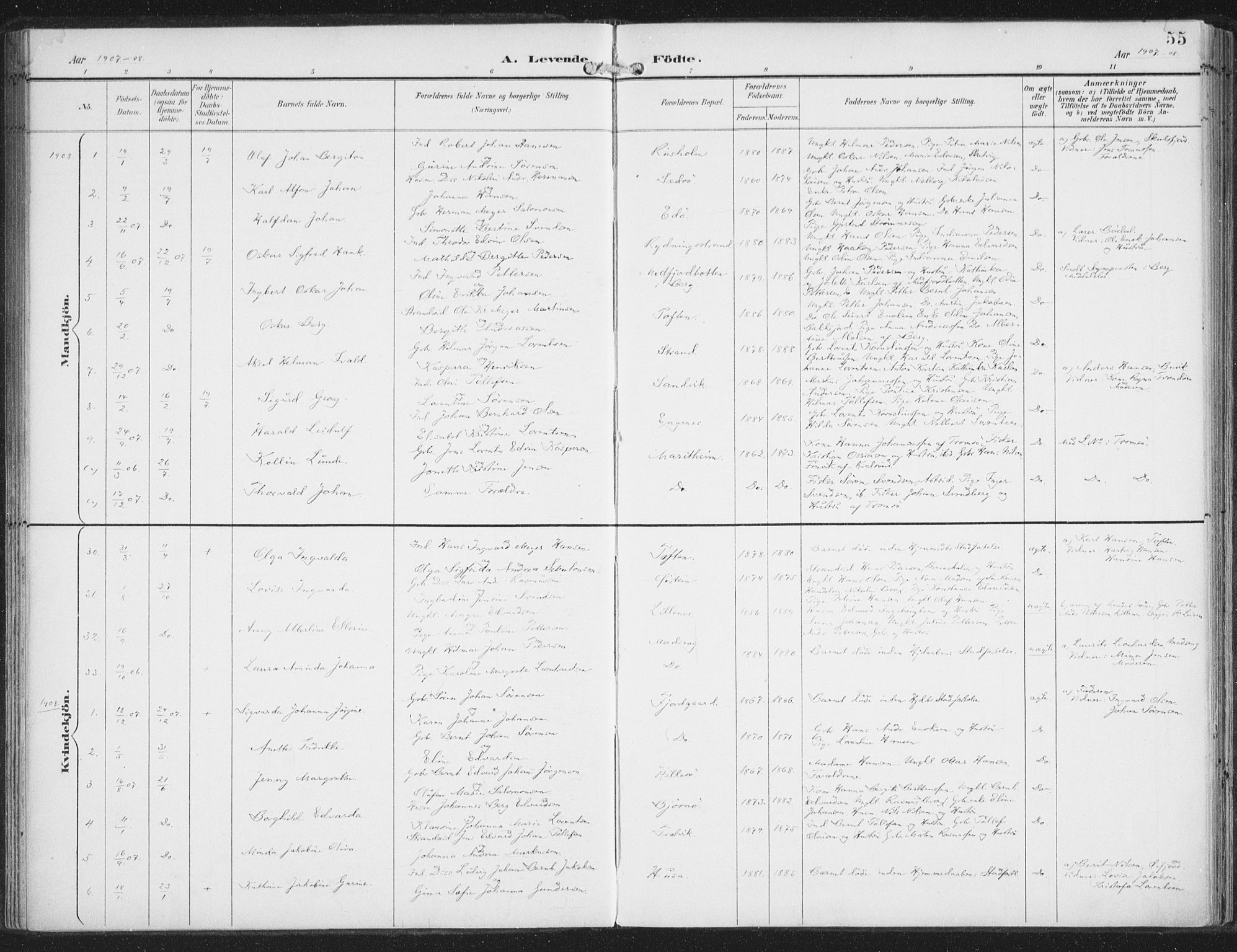 Lenvik sokneprestembete, SATØ/S-1310/H/Ha/Haa/L0015kirke: Parish register (official) no. 15, 1896-1915, p. 55
