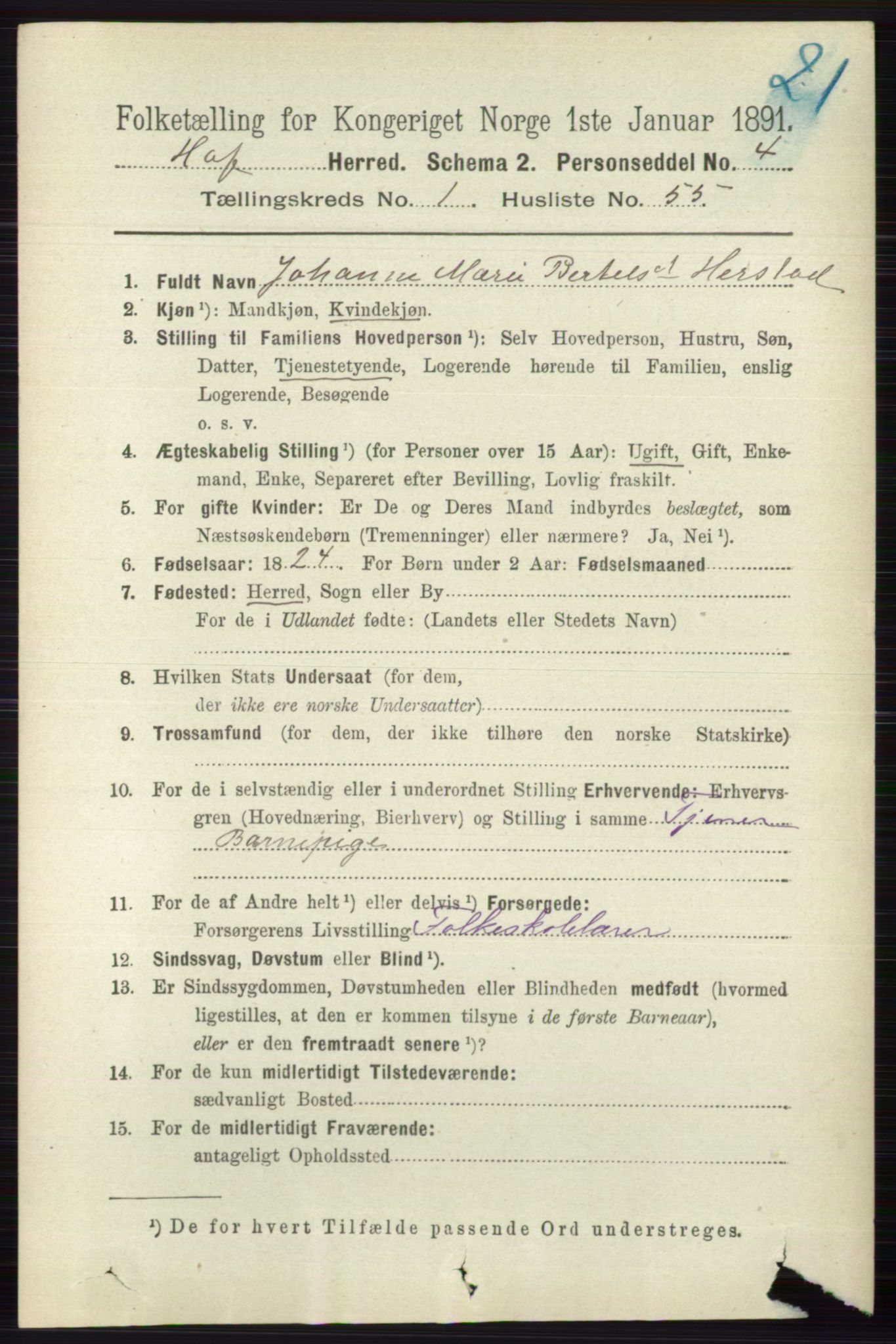 RA, 1891 census for 0714 Hof, 1891, p. 393