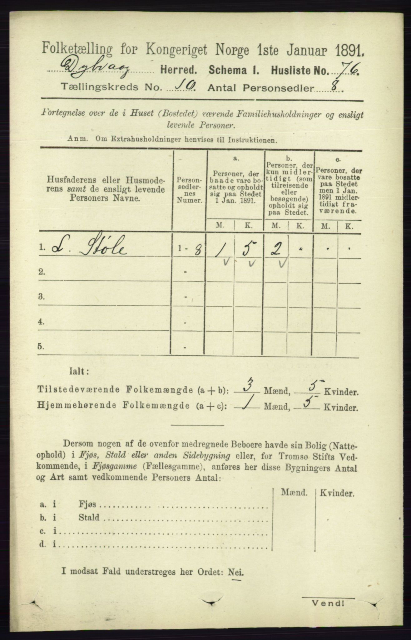 RA, 1891 census for 0915 Dypvåg, 1891, p. 3698