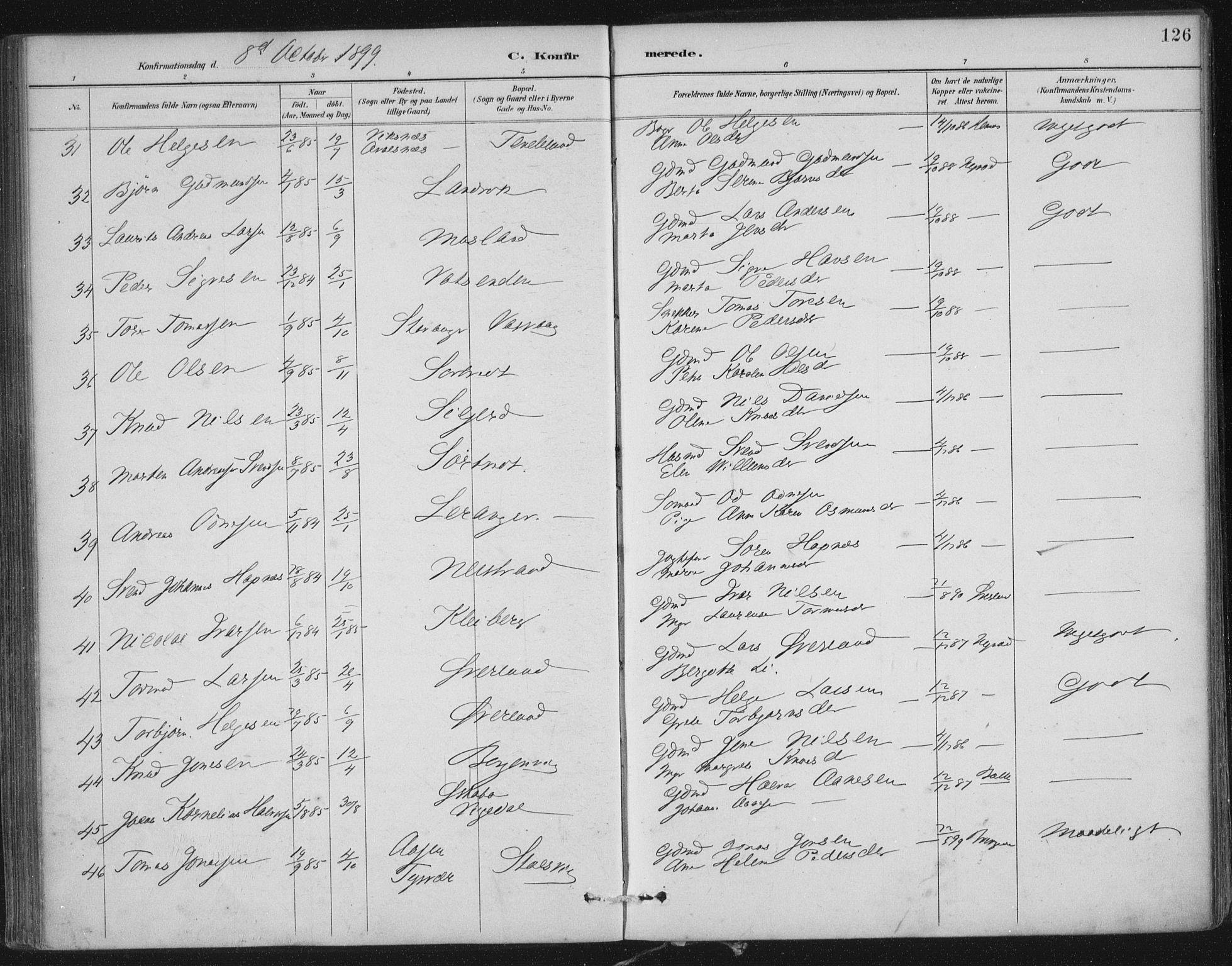 Nedstrand sokneprestkontor, AV/SAST-A-101841/01/IV: Parish register (official) no. A 12, 1887-1915, p. 126