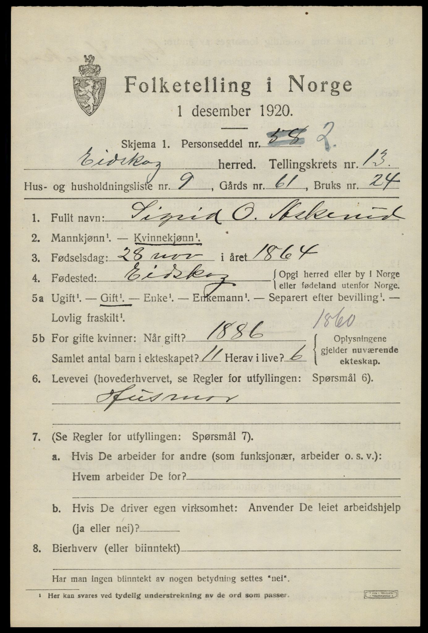 SAH, 1920 census for Eidskog, 1920, p. 12253