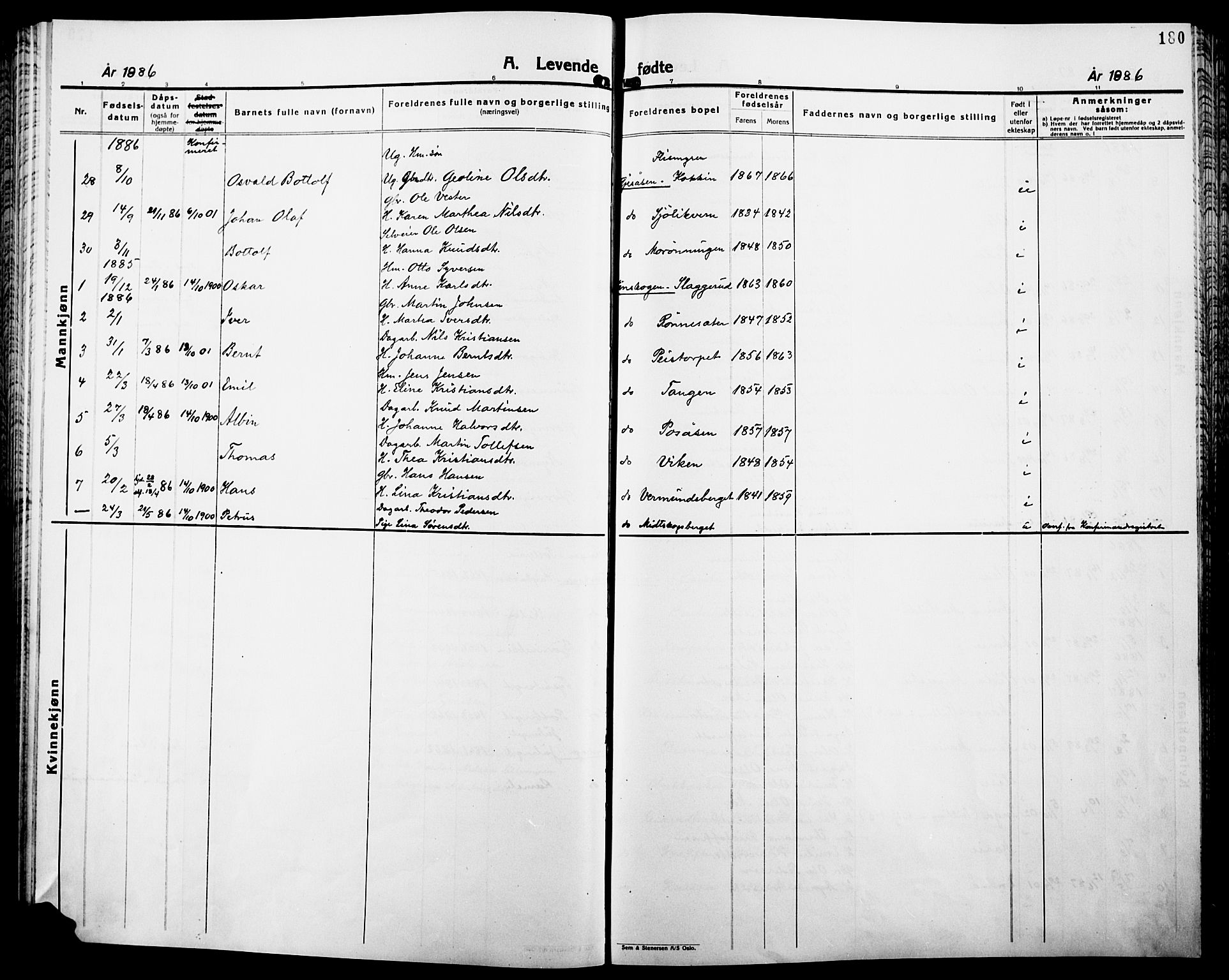 Åsnes prestekontor, AV/SAH-PREST-042/H/Ha/Haa/L0000B: Parish register (official), 1870-1889, p. 180