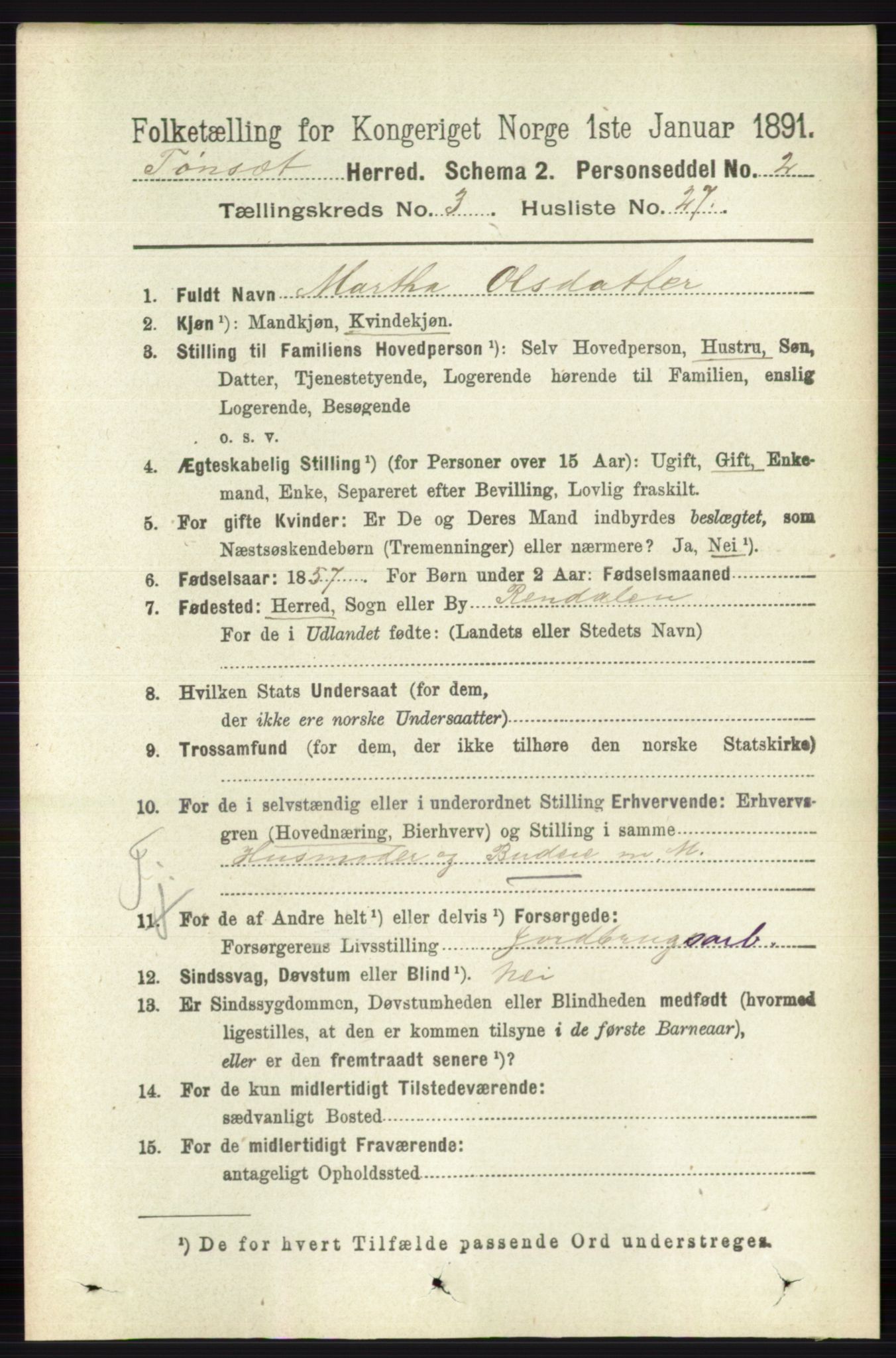 RA, 1891 census for 0437 Tynset, 1891, p. 693