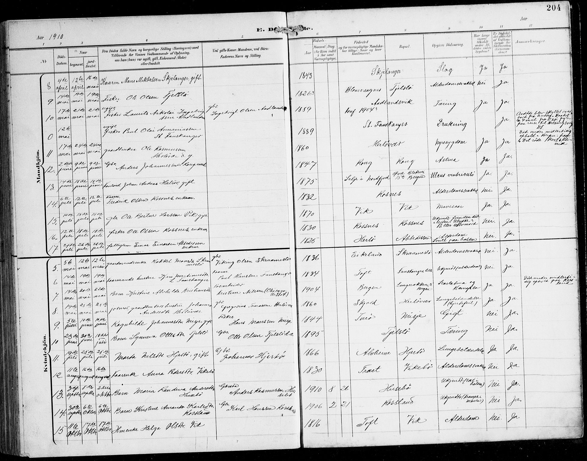 Herdla Sokneprestembete, AV/SAB-A-75701/H/Hab: Parish register (copy) no. C 1, 1900-1913, p. 204