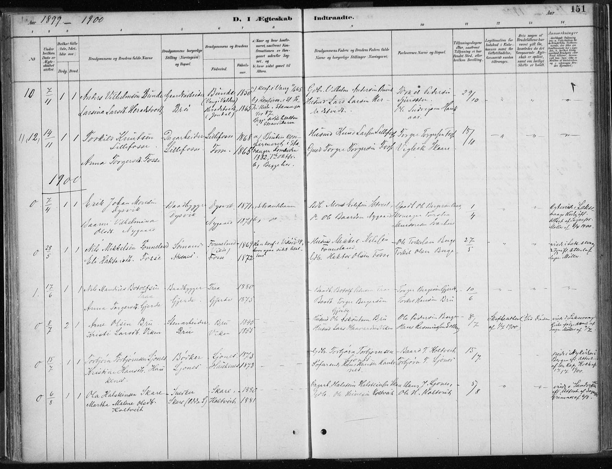 Strandebarm sokneprestembete, AV/SAB-A-78401/H/Haa: Parish register (official) no. B  1, 1886-1908, p. 151