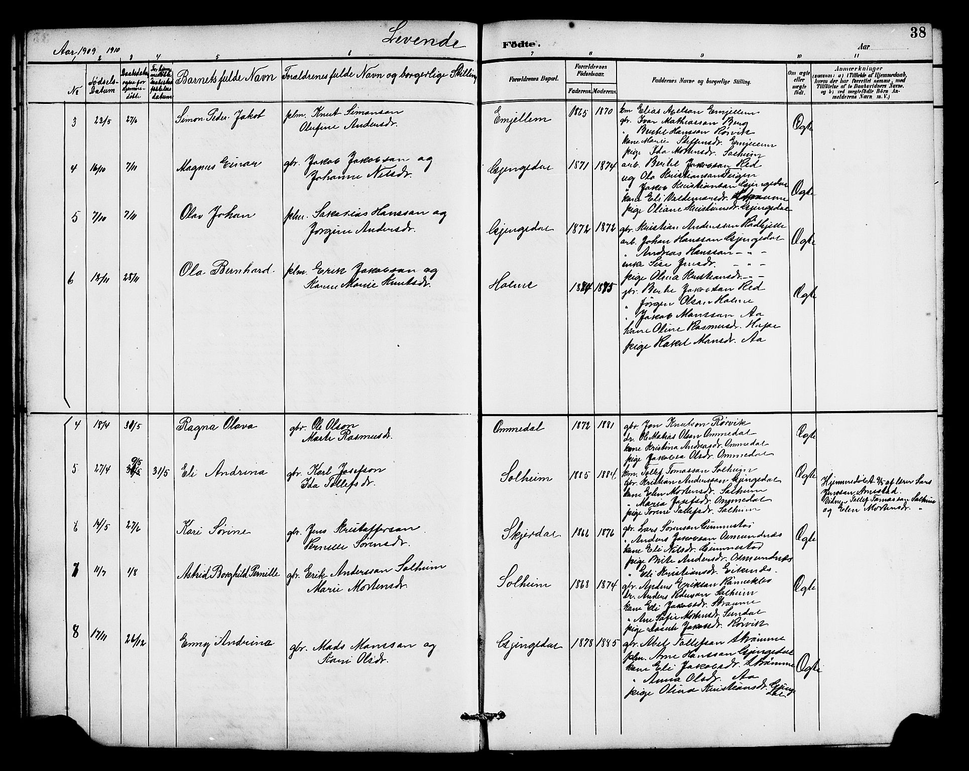 Gloppen sokneprestembete, SAB/A-80101/H/Hab/Habe/L0001: Parish register (copy) no. E 1, 1891-1917, p. 38