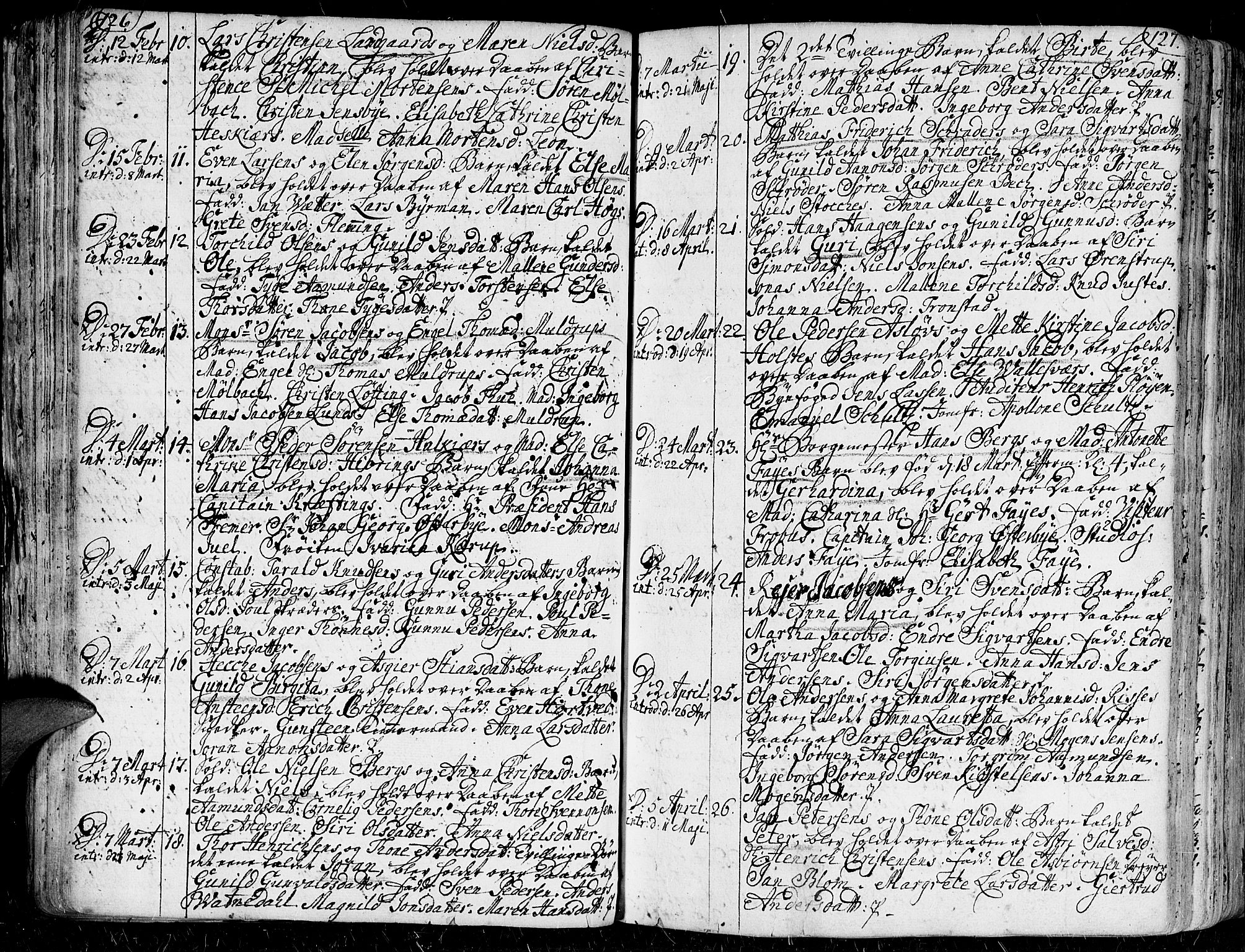 Kristiansand domprosti, SAK/1112-0006/F/Fa/L0001: Parish register (official) no. A 1, 1734-1793, p. 126-127