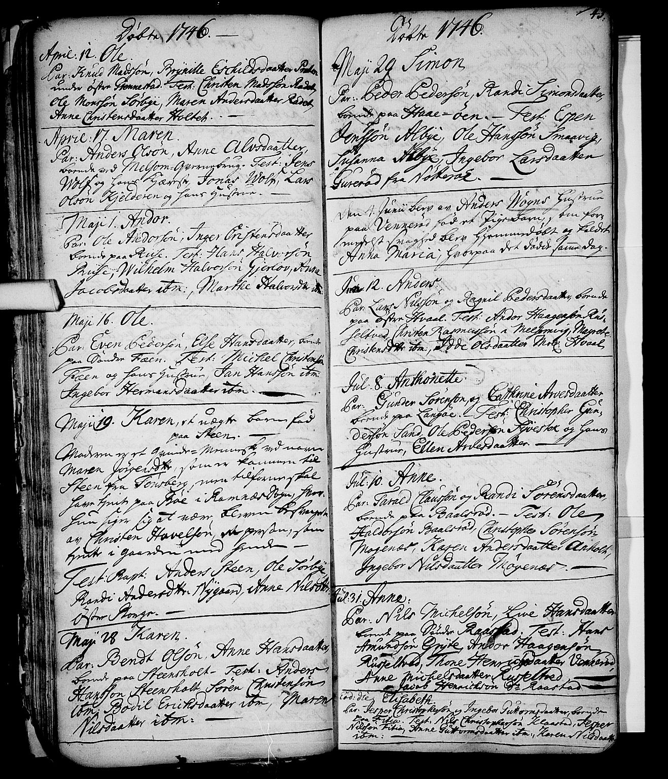 Stokke kirkebøker, SAKO/A-320/F/Fa/L0002: Parish register (official) no. I 2, 1732-1770, p. 43
