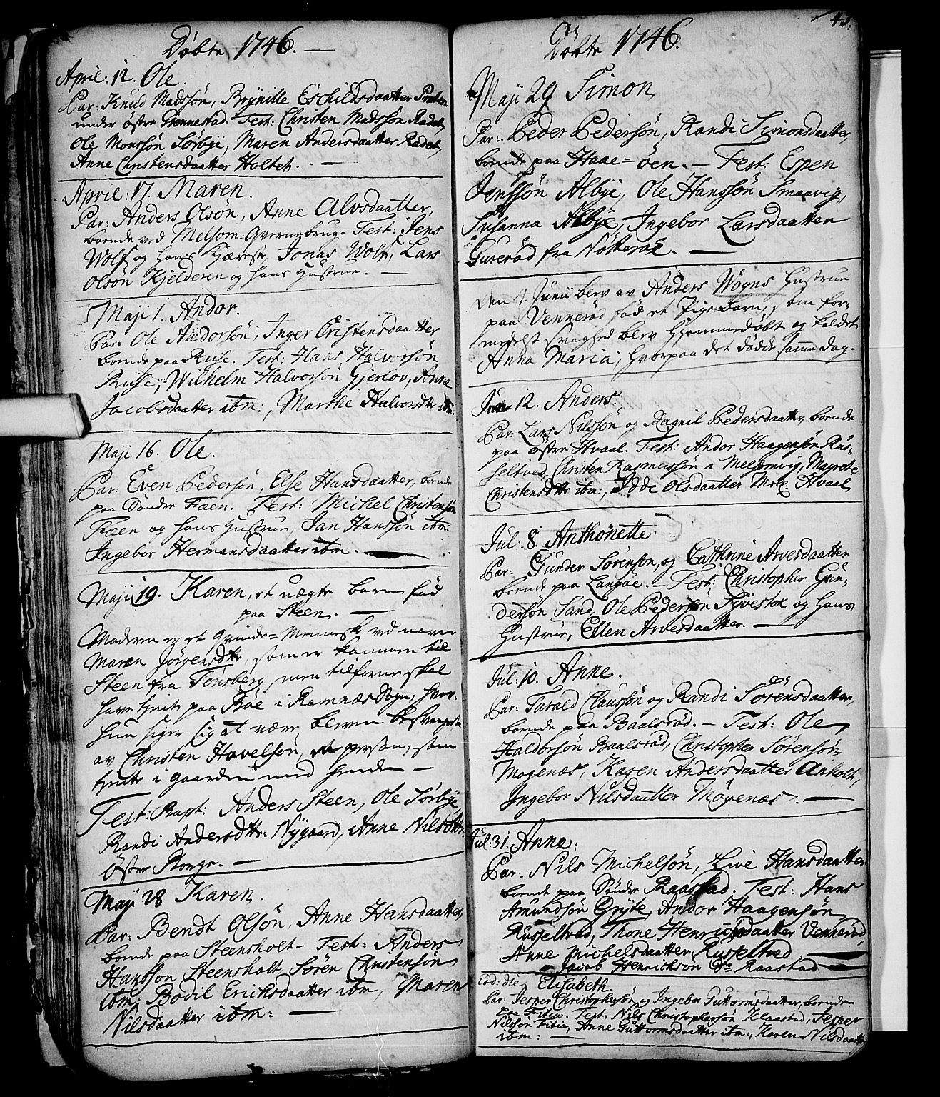 Stokke kirkebøker, AV/SAKO-A-320/F/Fa/L0002: Parish register (official) no. I 2, 1732-1770, p. 43