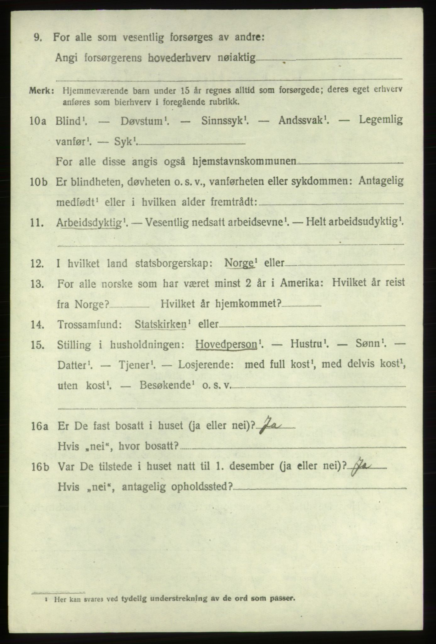 SAB, 1920 census for Tysnes, 1920, p. 10427