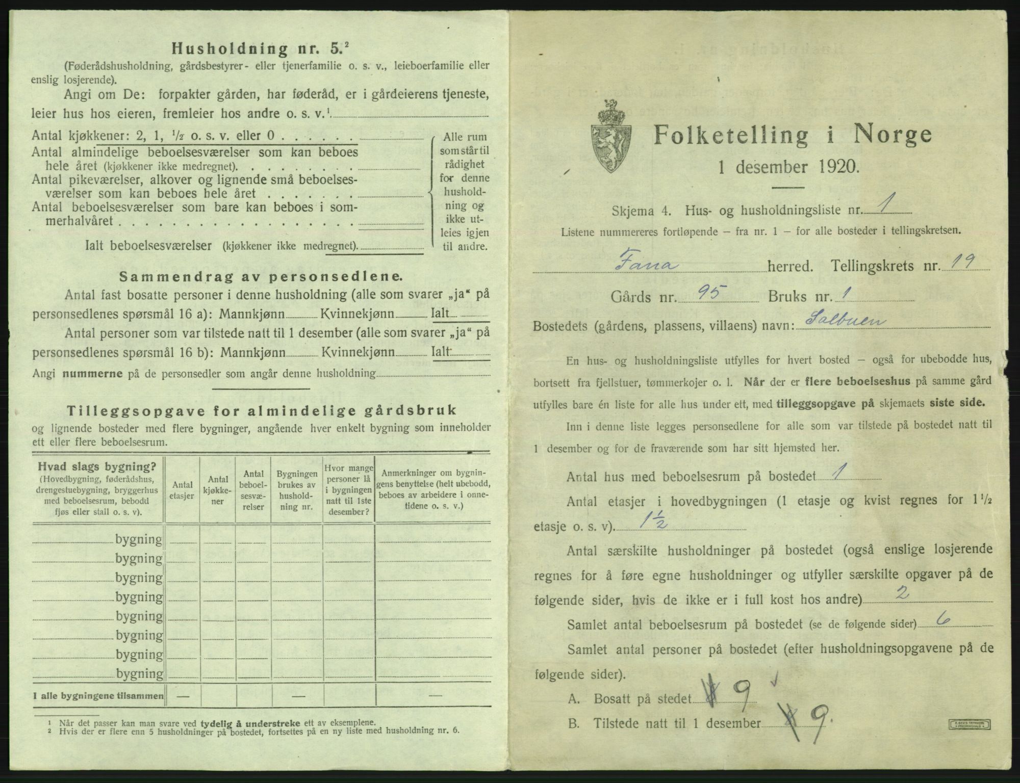 SAB, 1920 census for Fana, 1920, p. 2752