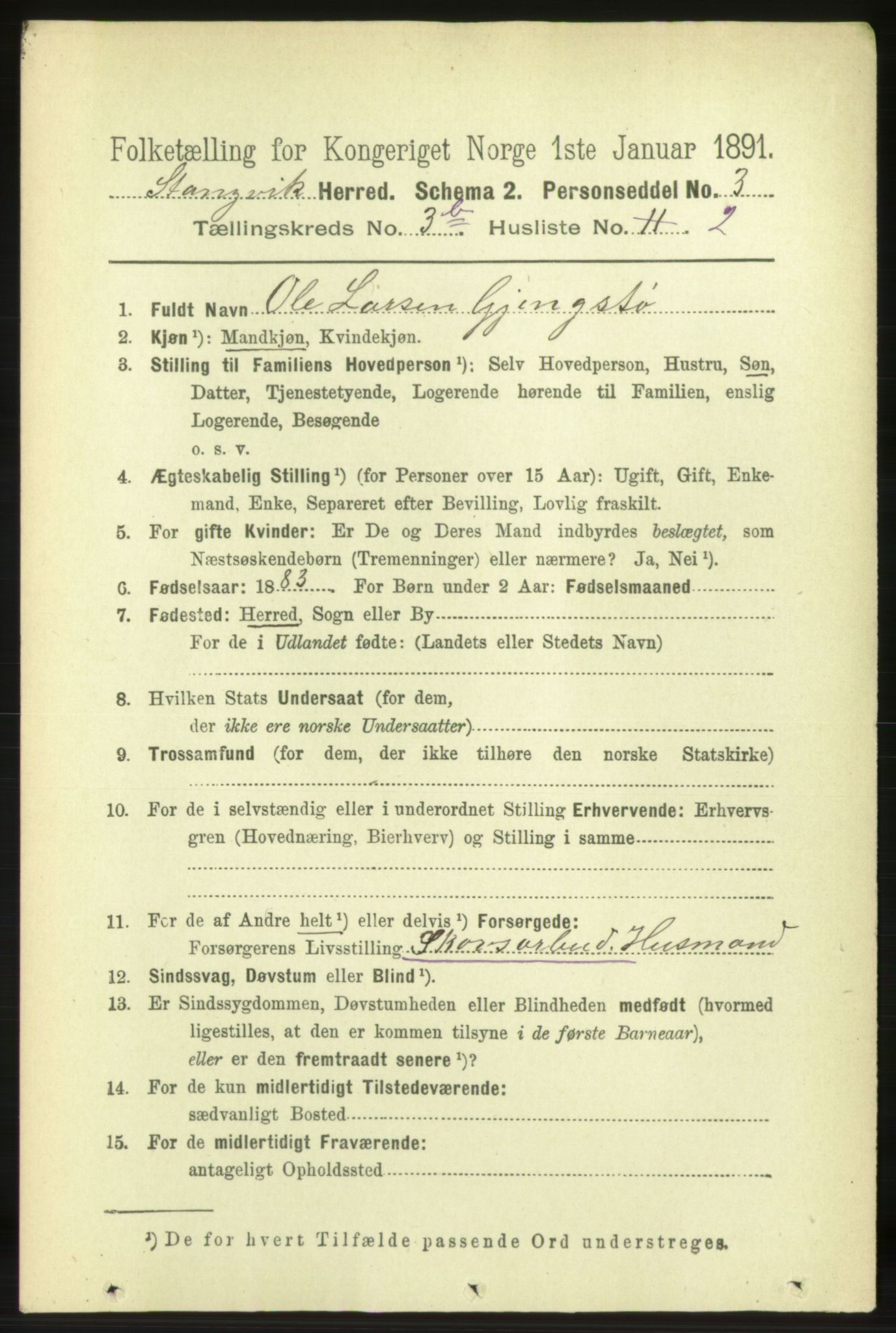 RA, 1891 census for 1564 Stangvik, 1891, p. 1455