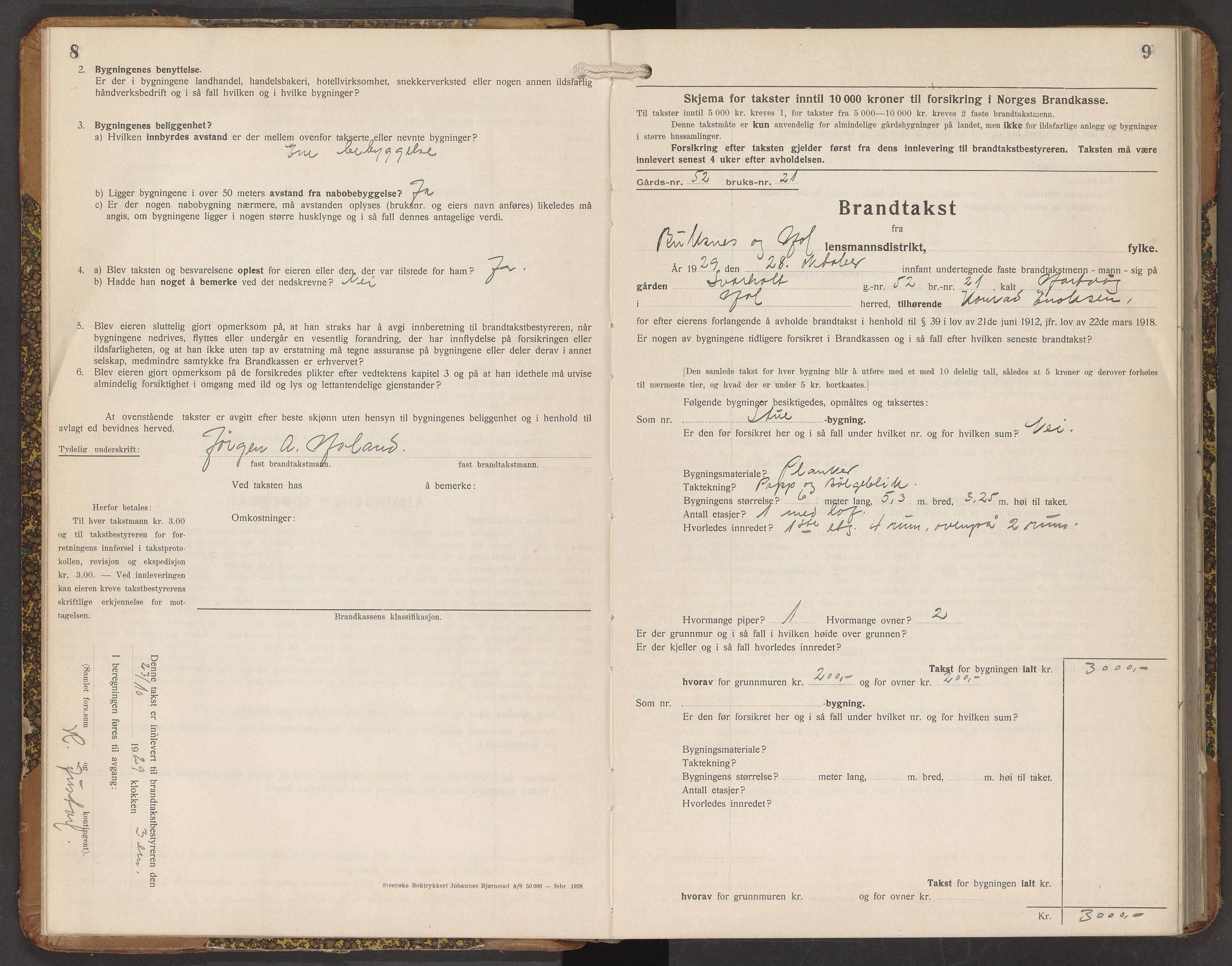 Norges Brannkasse Hol, AV/SAT-A-5601/BT/L0020: Branntakstprotokoll med skjema, 1929-1931