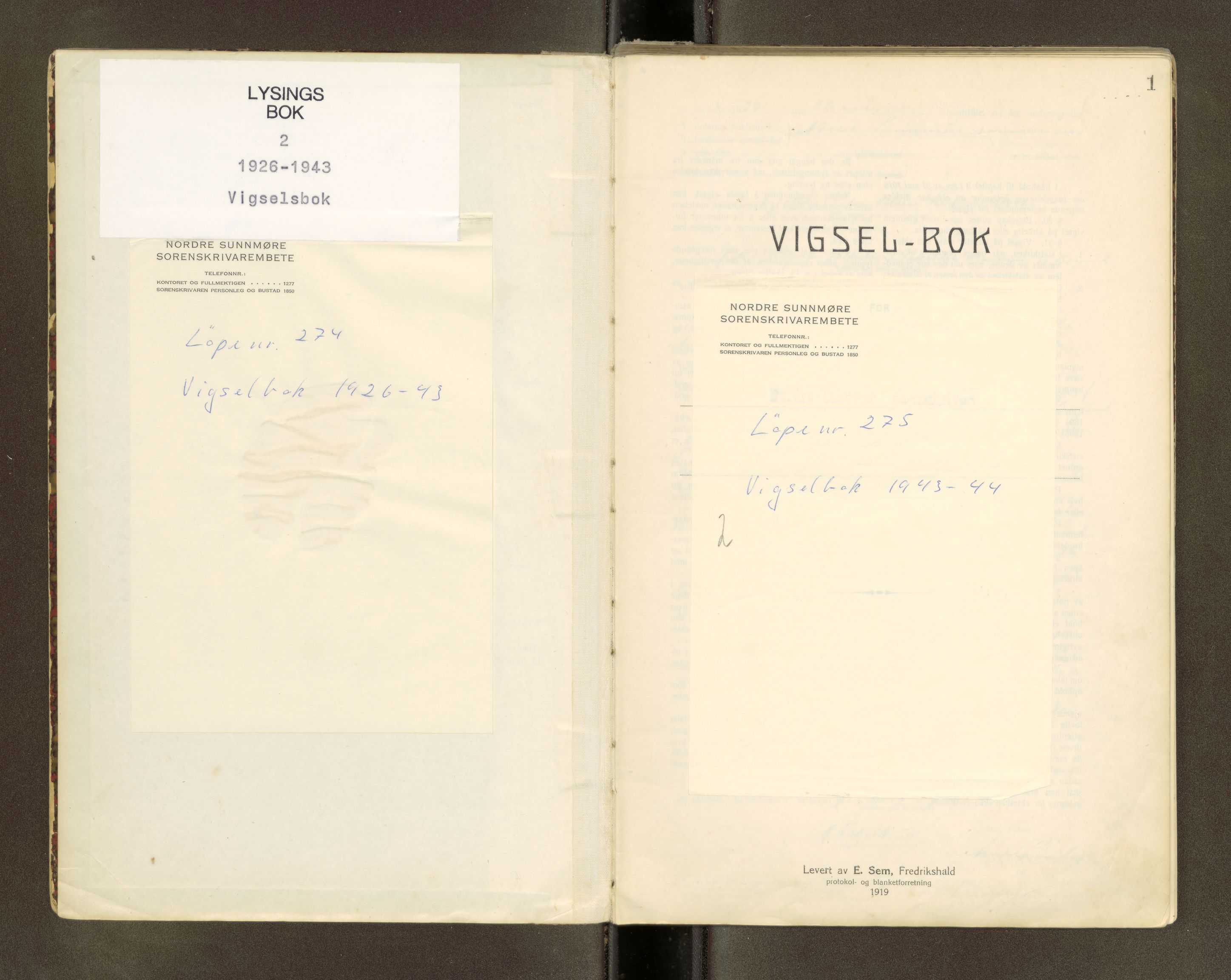 Nordre Sunnmøre sorenskriveri, AV/SAT-A-0006/1/6/6D/L0002: Lysningsbok, 1926-1943, p. 1