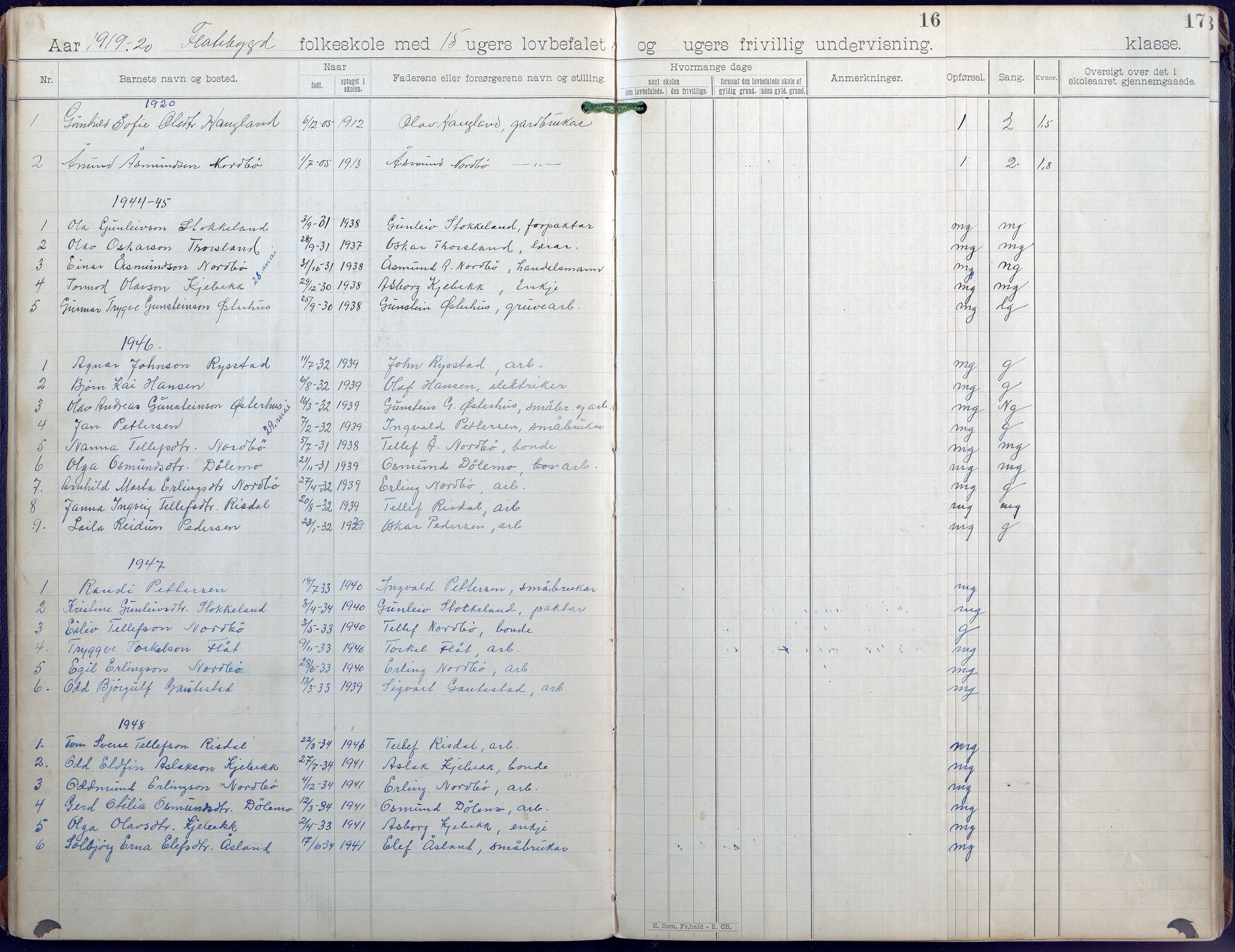 Evje kommune, Flatbygd/Løvås/Syrtveit skolekrets, AAKS/KA0937-550b/F1/L0001: Skoleprotokoll, 1893-1944, p. 16