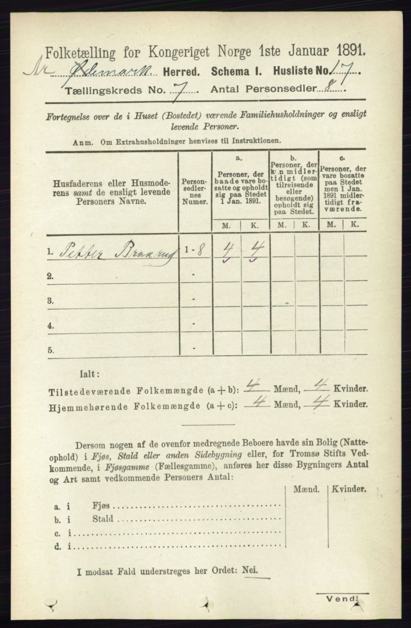 RA, 1891 census for 0118 Aremark, 1891, p. 3778