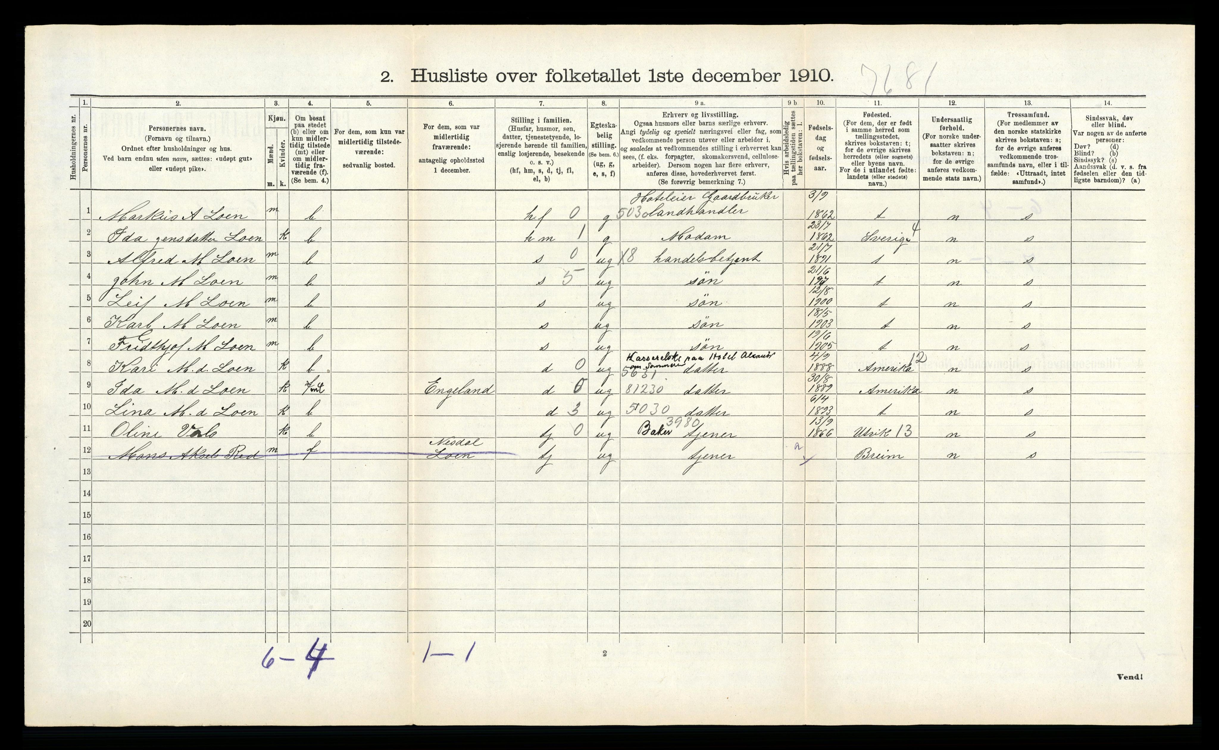 RA, 1910 census for Stryn, 1910, p. 782