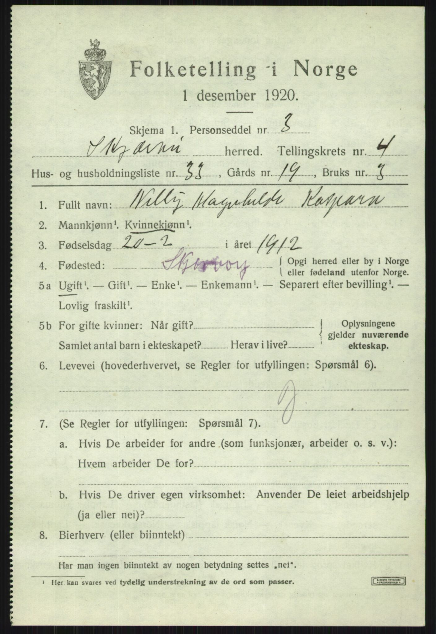 SATØ, 1920 census for Skjervøy, 1920, p. 2865