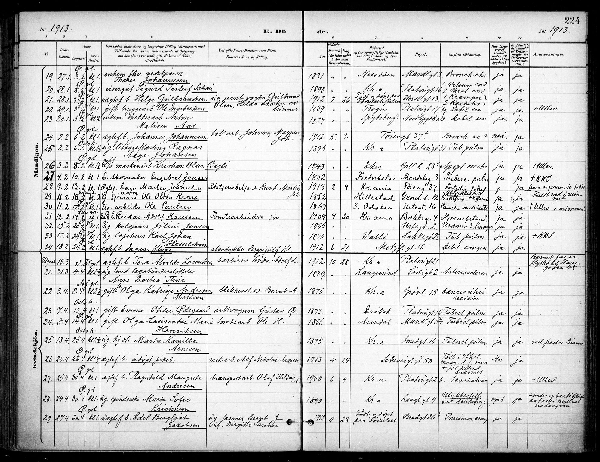 Grønland prestekontor Kirkebøker, SAO/A-10848/F/Fa/L0016: Parish register (official) no. 16, 1898-1918, p. 224