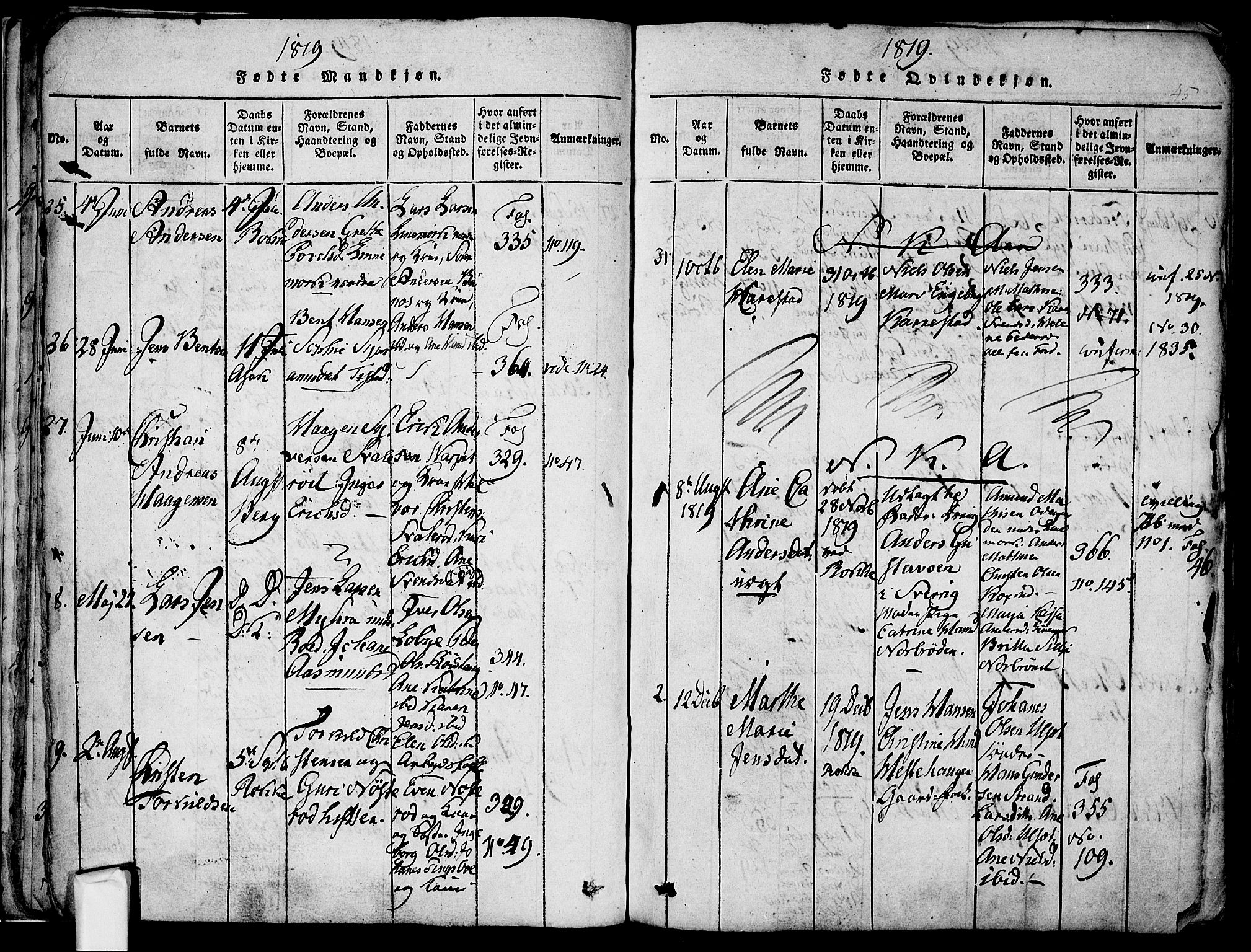 Berg prestekontor Kirkebøker, SAO/A-10902/F/Fa/L0002: Parish register (official) no. I 2, 1815-1831, p. 45